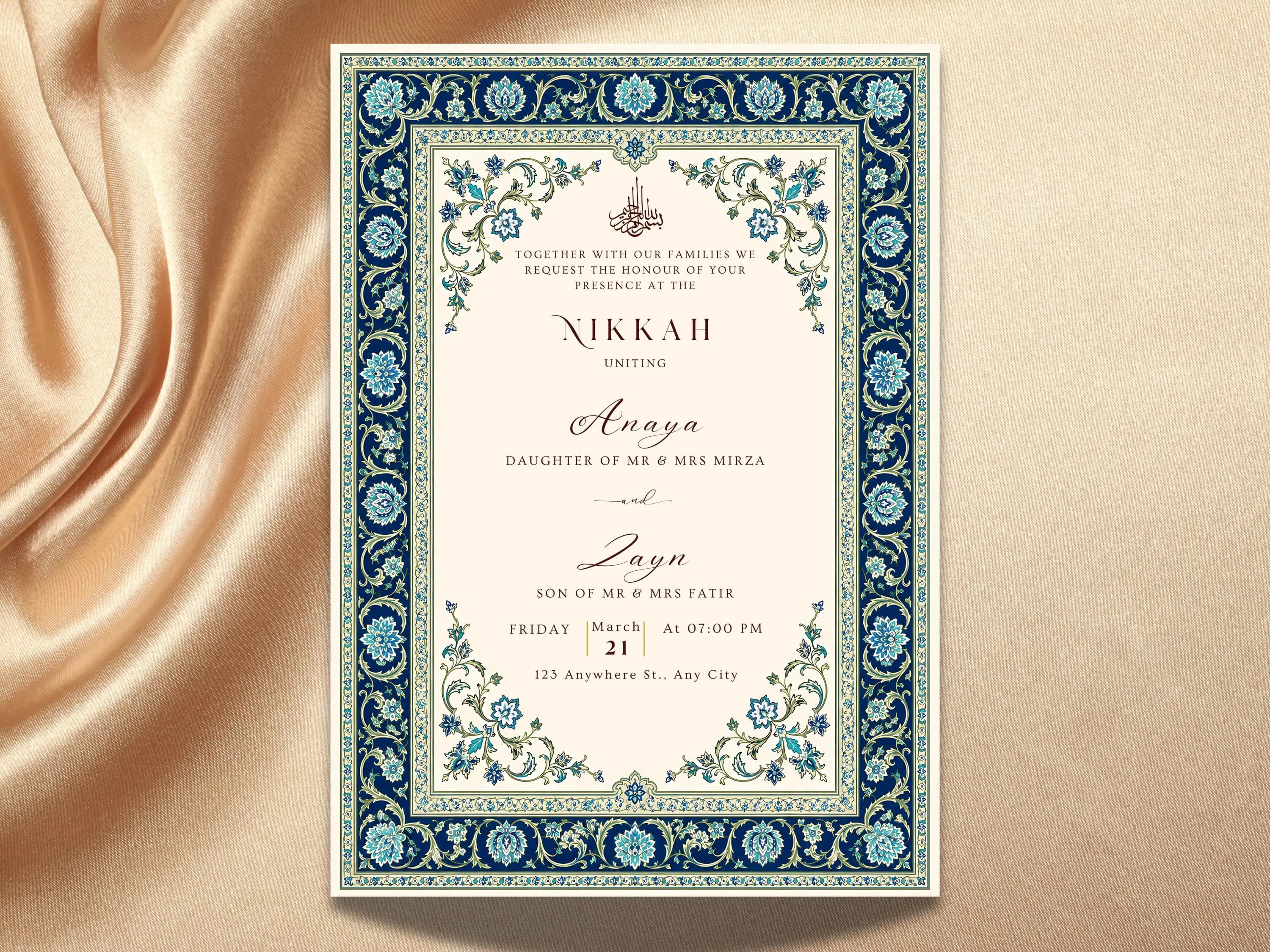 Customized Muslim Wedding Invitation, Nikkah Walima Card digital download, Free Personalization - image 3