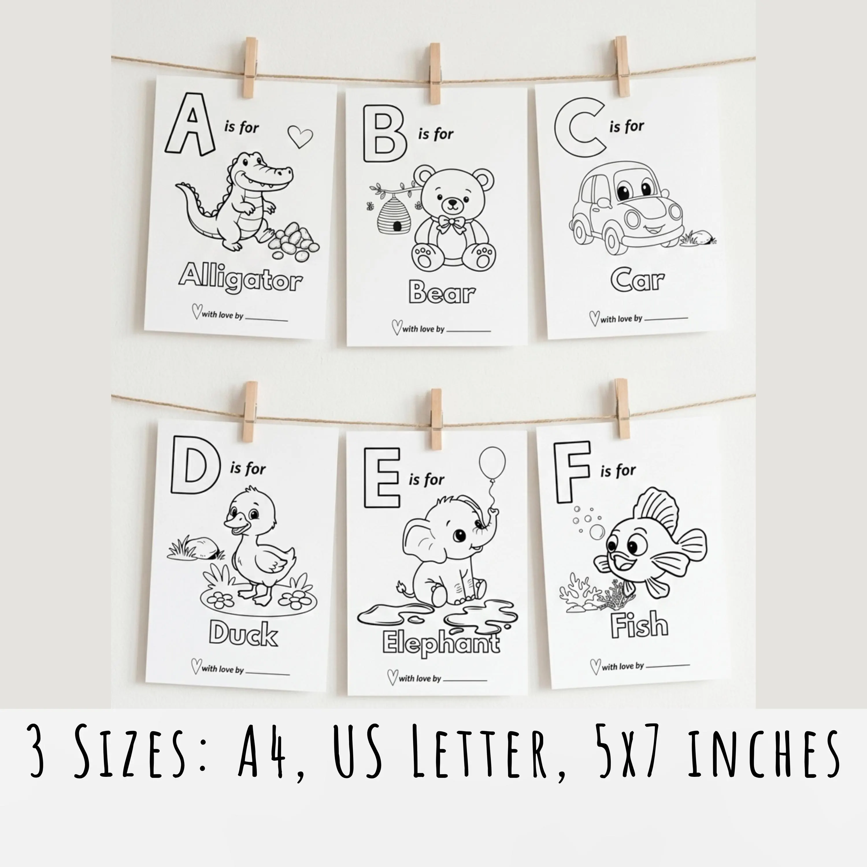 Baby Shower ABC Coloring Book Activity | Designer Cover, Keepsake Guest Book Game (Digital Download) - image 3