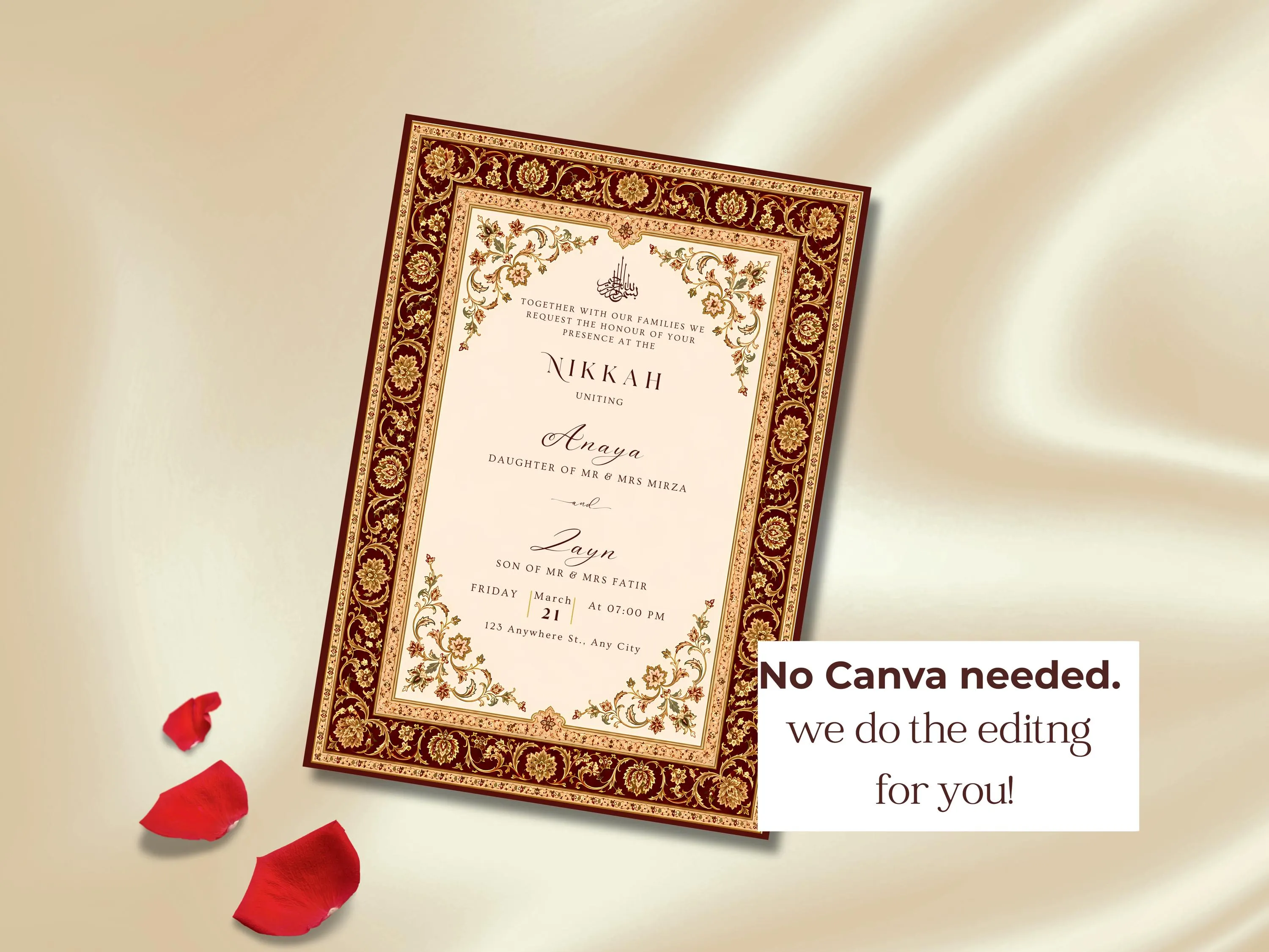 Personalised Muslim Wedding invitations, Animated Nikkah Walima customised invite