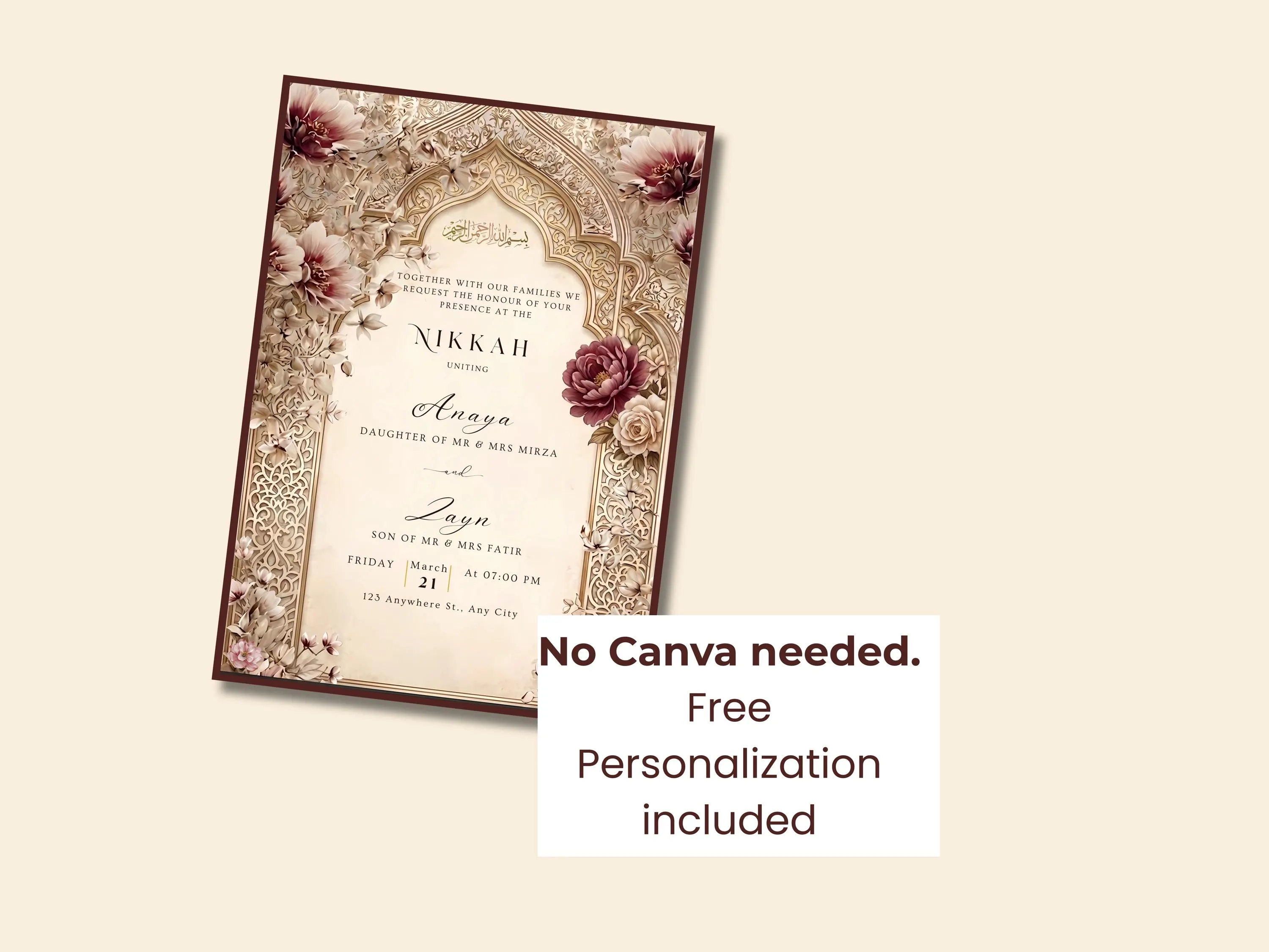 Personalized Muslim Wedding invitation | Islamic Nikkah Walima Customized Digital Card | We Edit For You - image 2