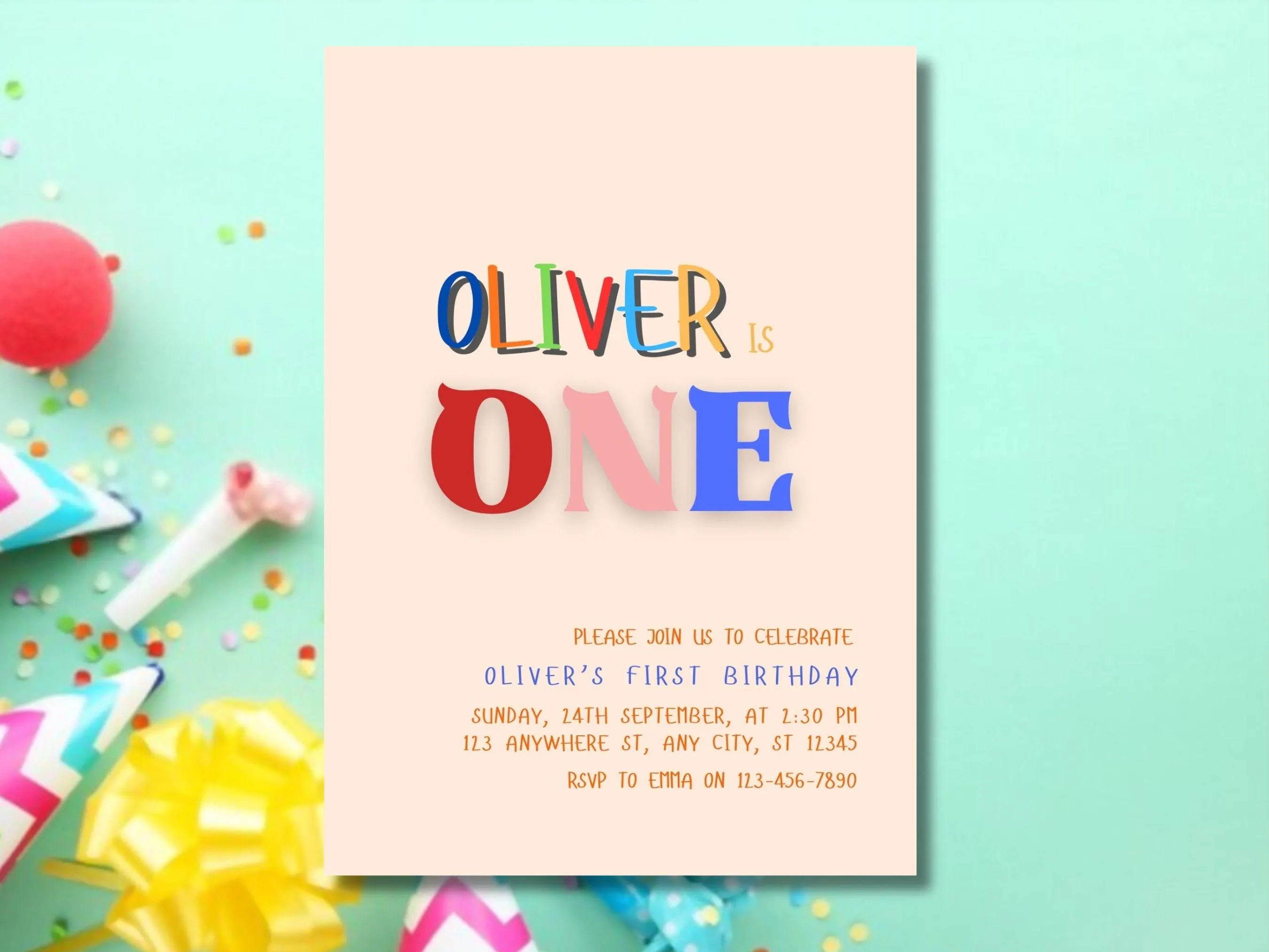 Free Personalization Kids Birthday Invite, Colorful Invitation Digital Card - image 3