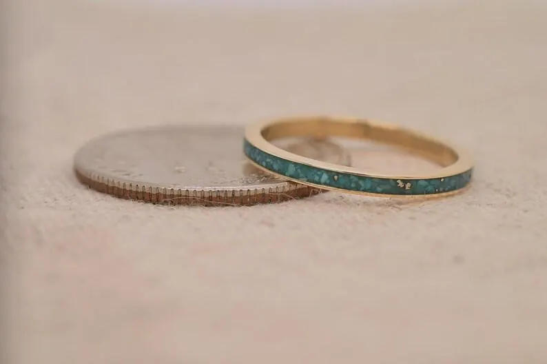 Turquoise Gold Eternity Ring, Thin Wedding Band, Delicate Anniversary Ring - image 5