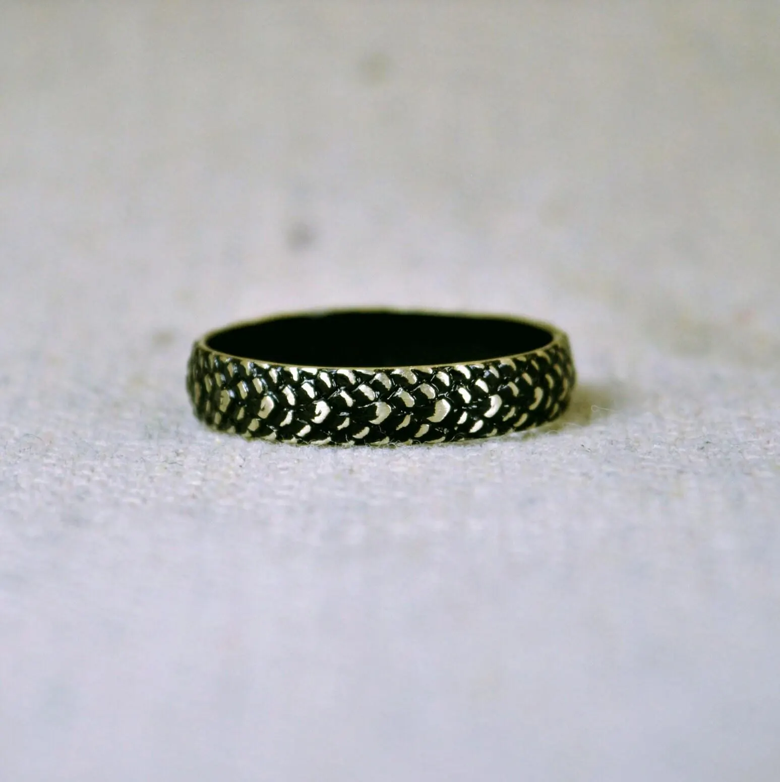 Black Dragon Scale Sterling Silver Ring - Boho Snake Skin Band - image 4