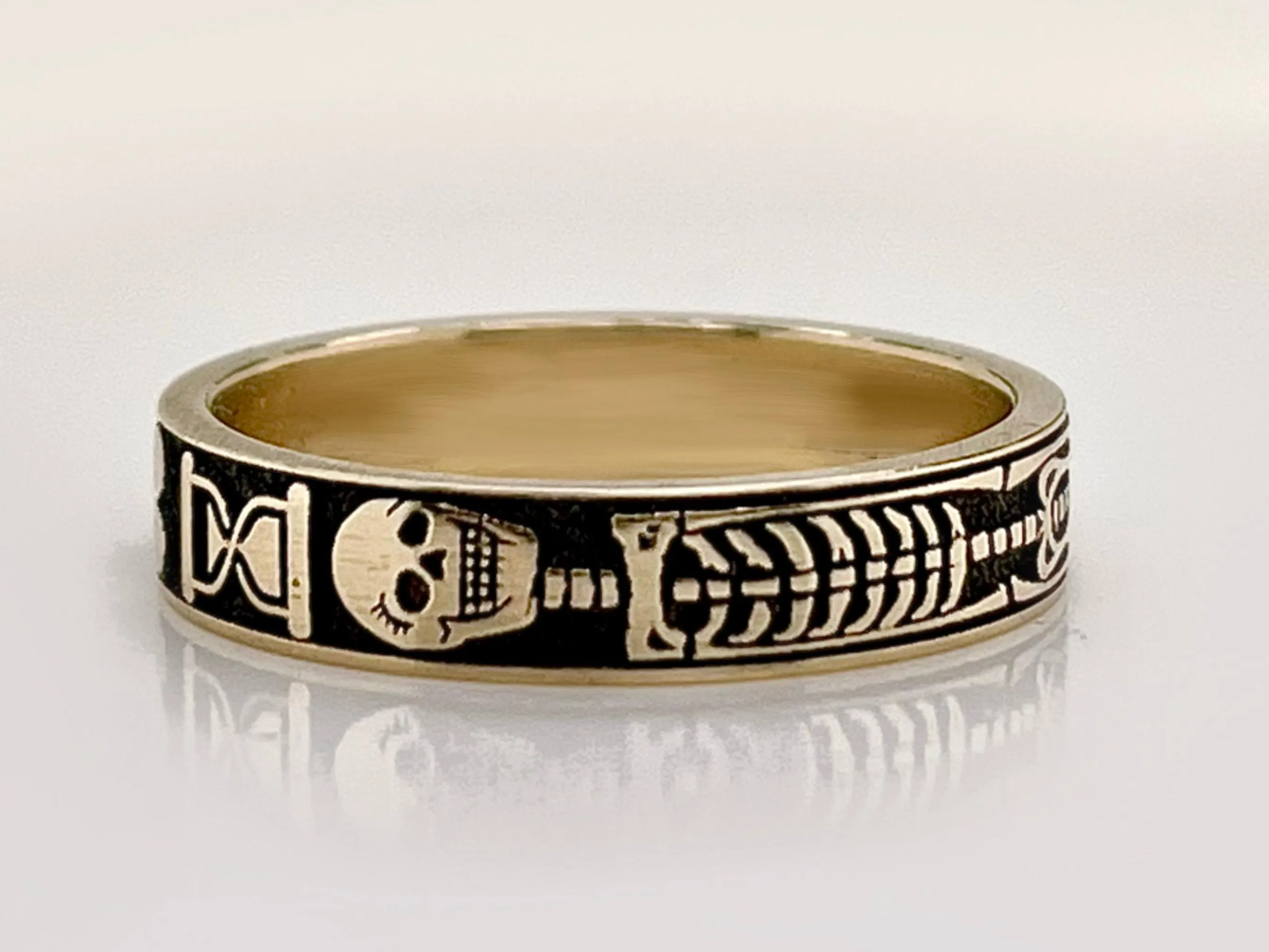 Yellow Gold Memento Mori Ring, Gothic Skeleton Jewelry - image 5