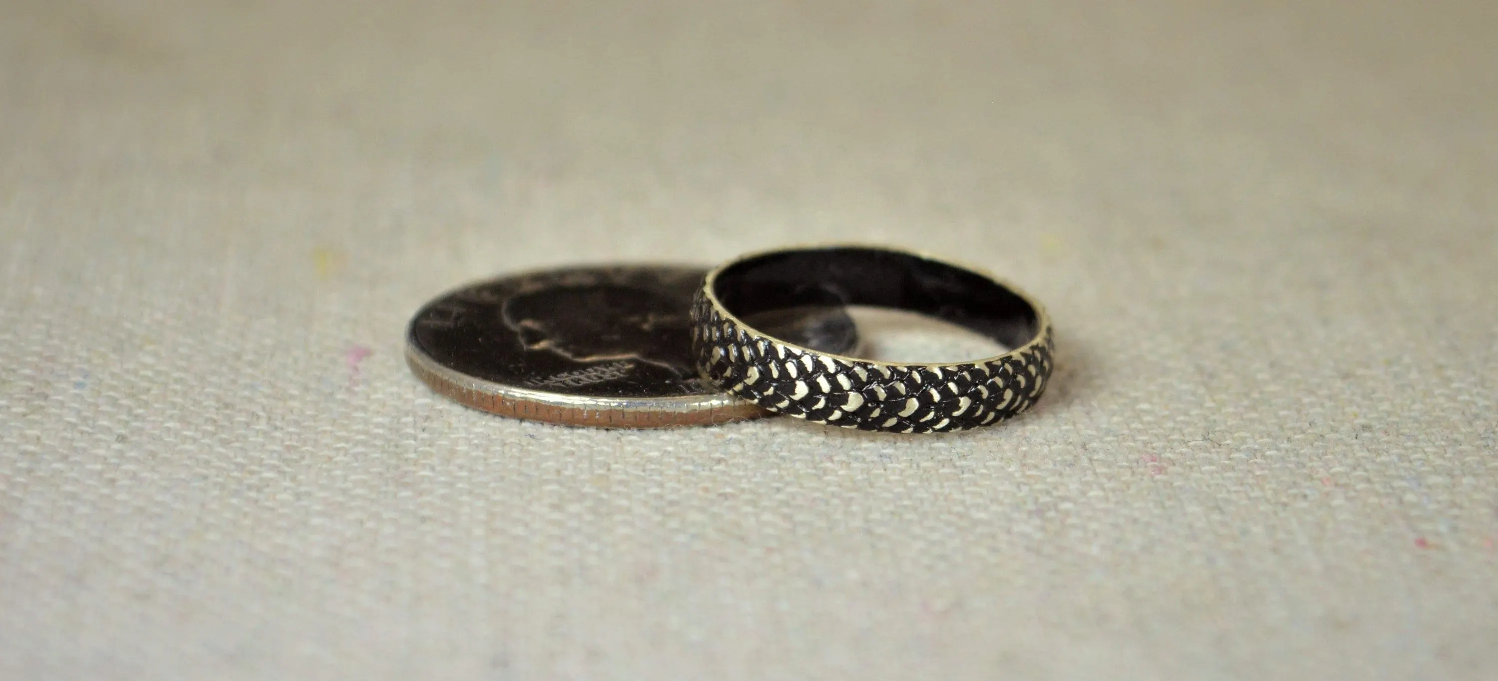 Black Dragon Scale Sterling Silver Ring - Boho Snake Skin Band - image 5