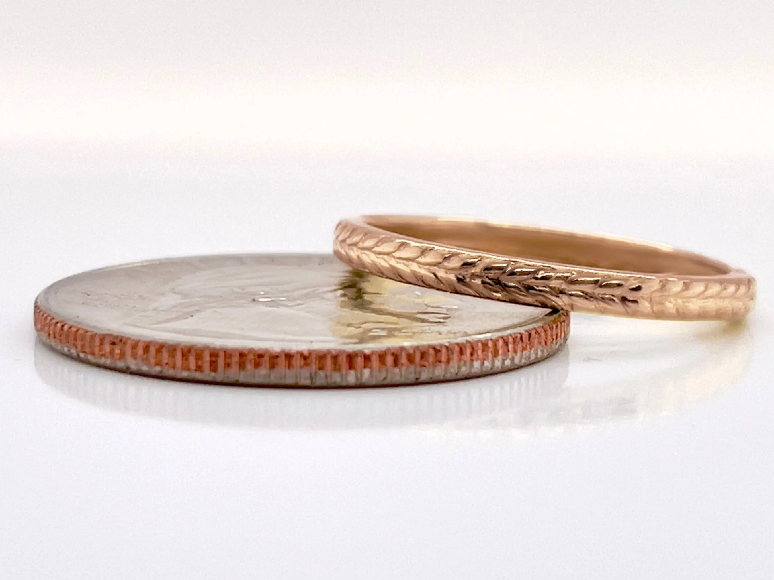 2mm Rose Gold Wheat Ring, Solid Gold Bohemian Wedding Band - image 5