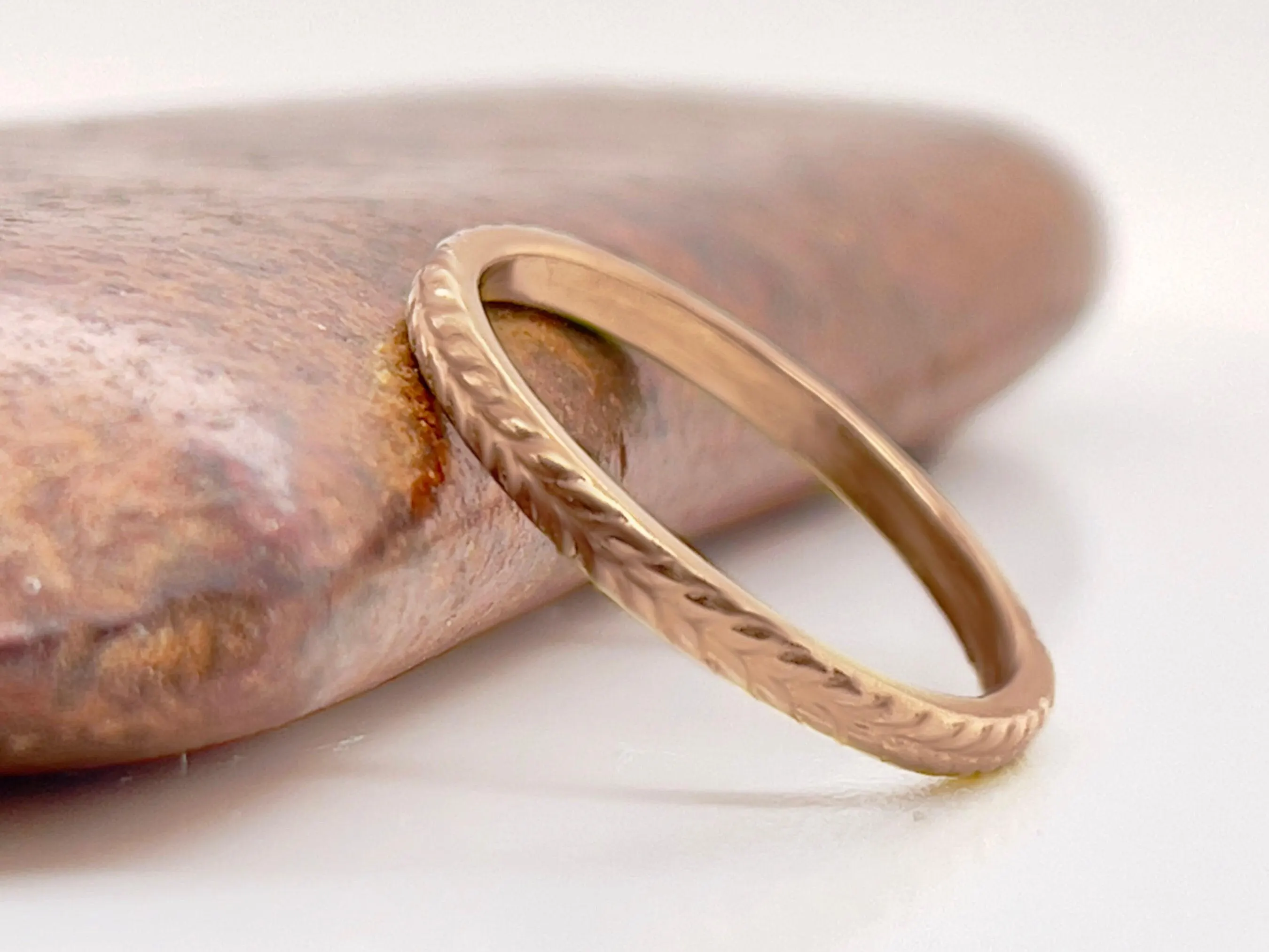 2mm Rose Gold Wheat Ring, Solid Gold Bohemian Wedding Band