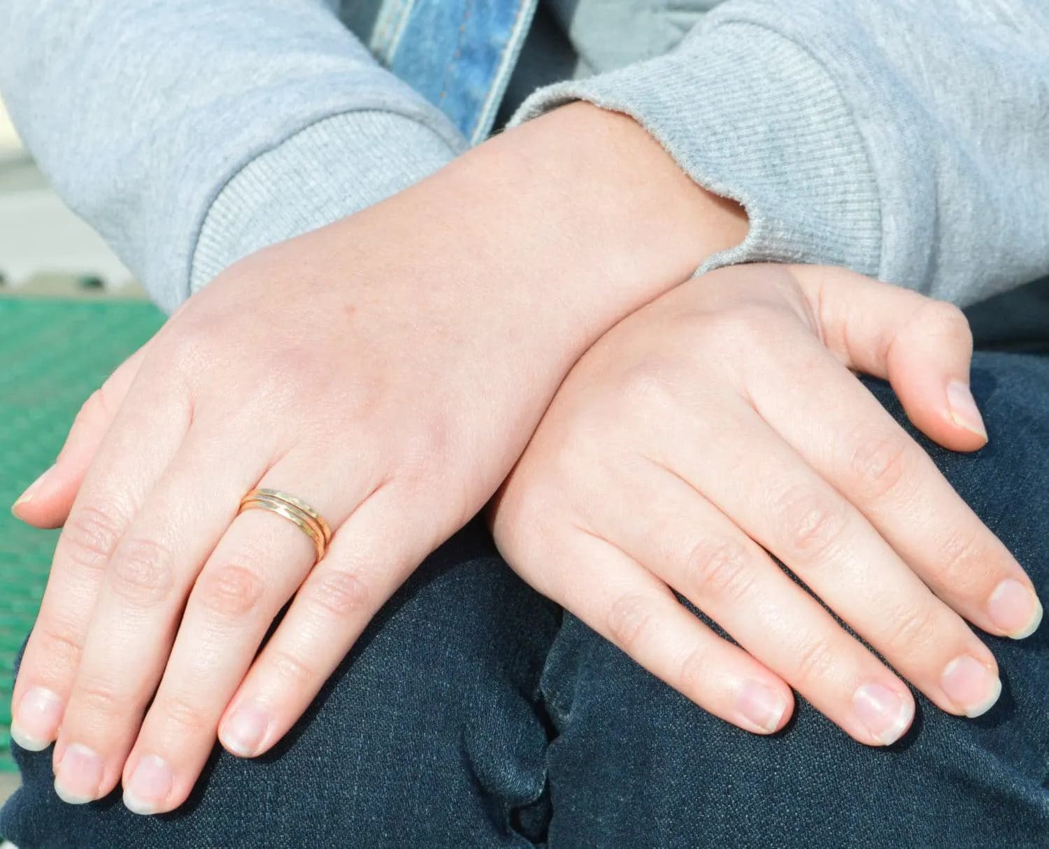 14k Gold Filled Stacking Ring, Hammered Gold Band - image 3