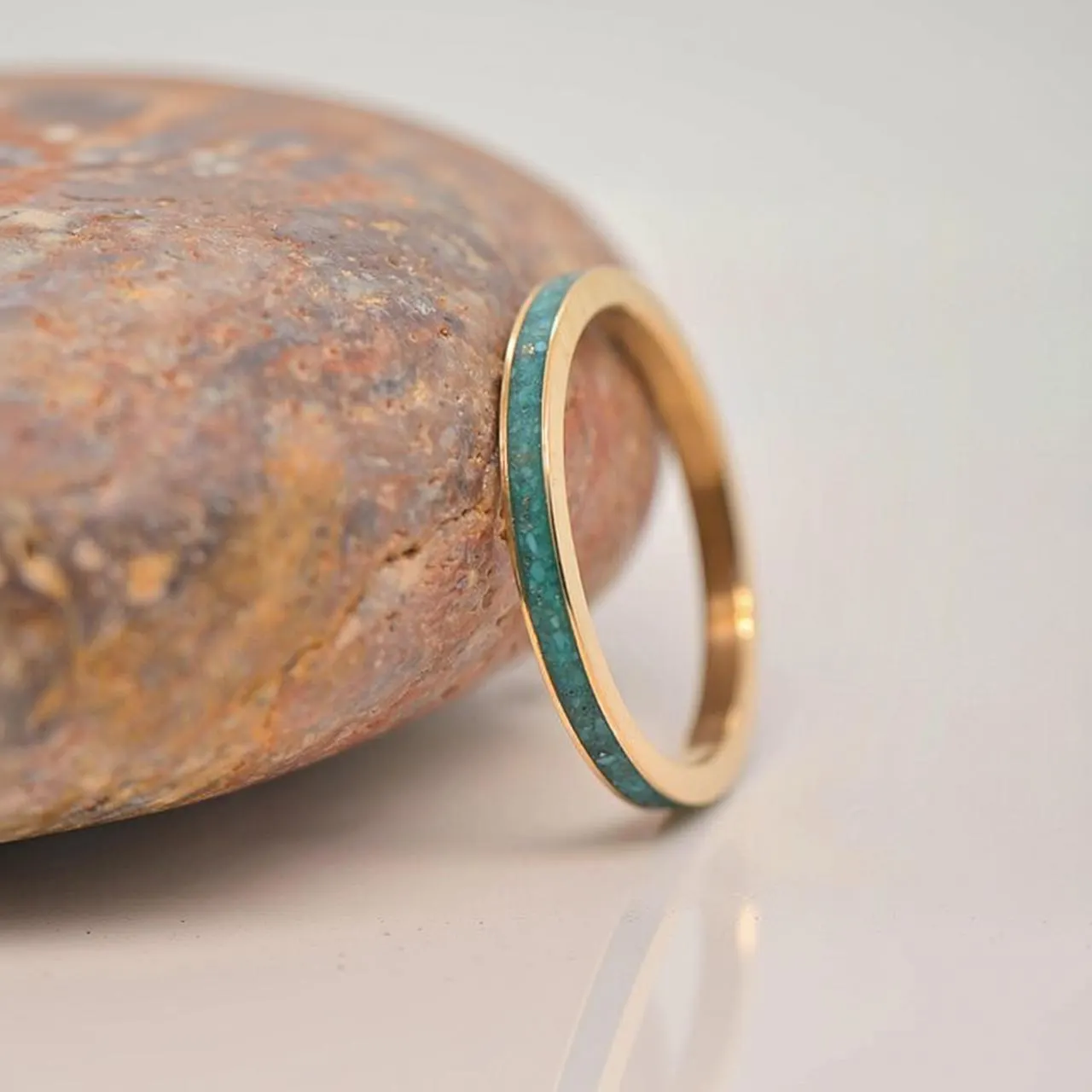 Turquoise Gold Eternity Ring, Thin Wedding Band, Delicate Anniversary Ring