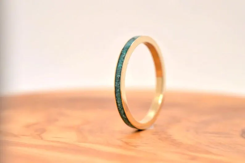Turquoise Gold Eternity Ring, Thin Wedding Band, Delicate Anniversary Ring - image 4