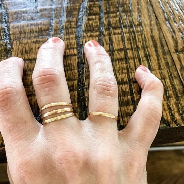 14k Gold Filled Stacking Ring, Hammered Gold Band - image 5