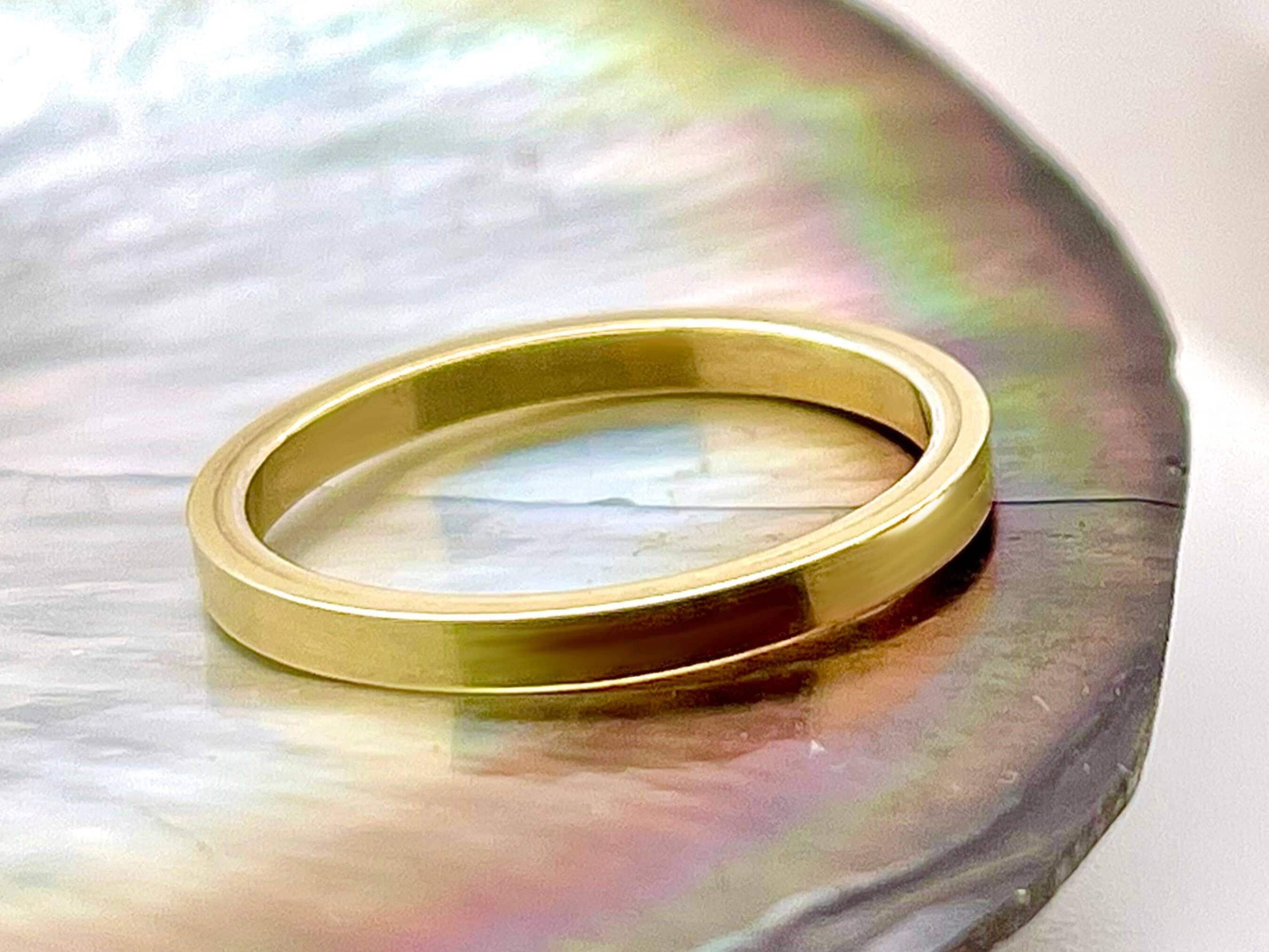 2mm Flat Solid Gold Band, Minimalist Wedding Ring, 10k-22k