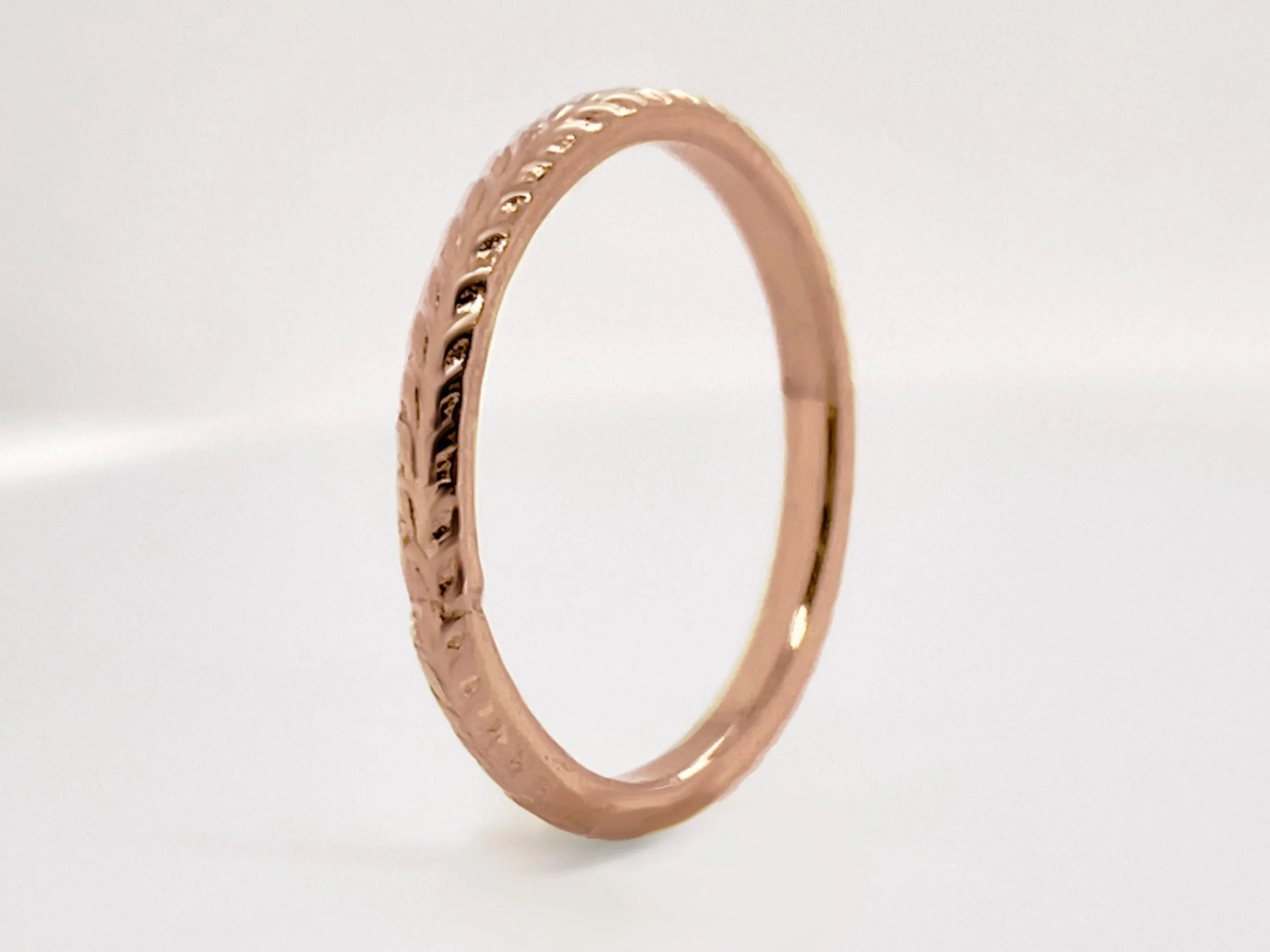 2mm Rose Gold Wheat Ring, Solid Gold Bohemian Wedding Band - image 4