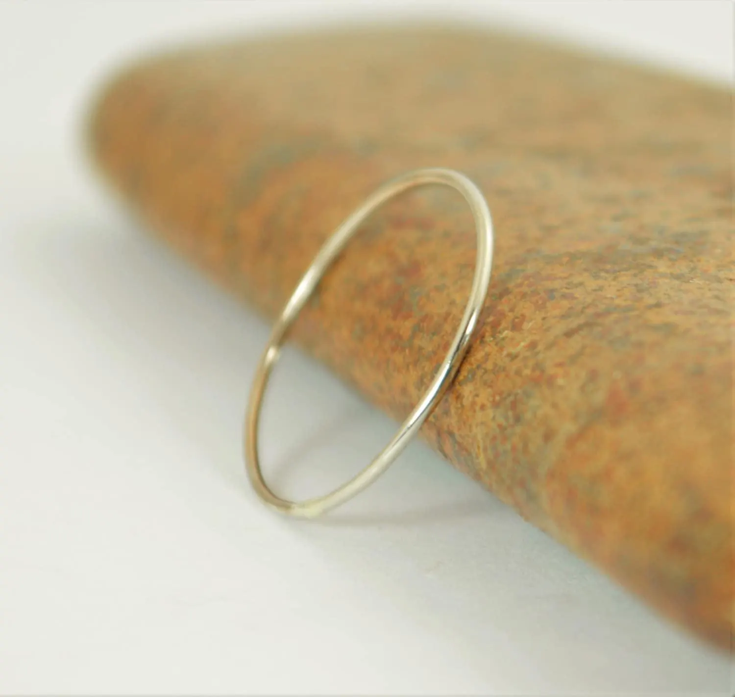 Super Thin 14k White Gold Round Stacking Ring, Minimalist Band