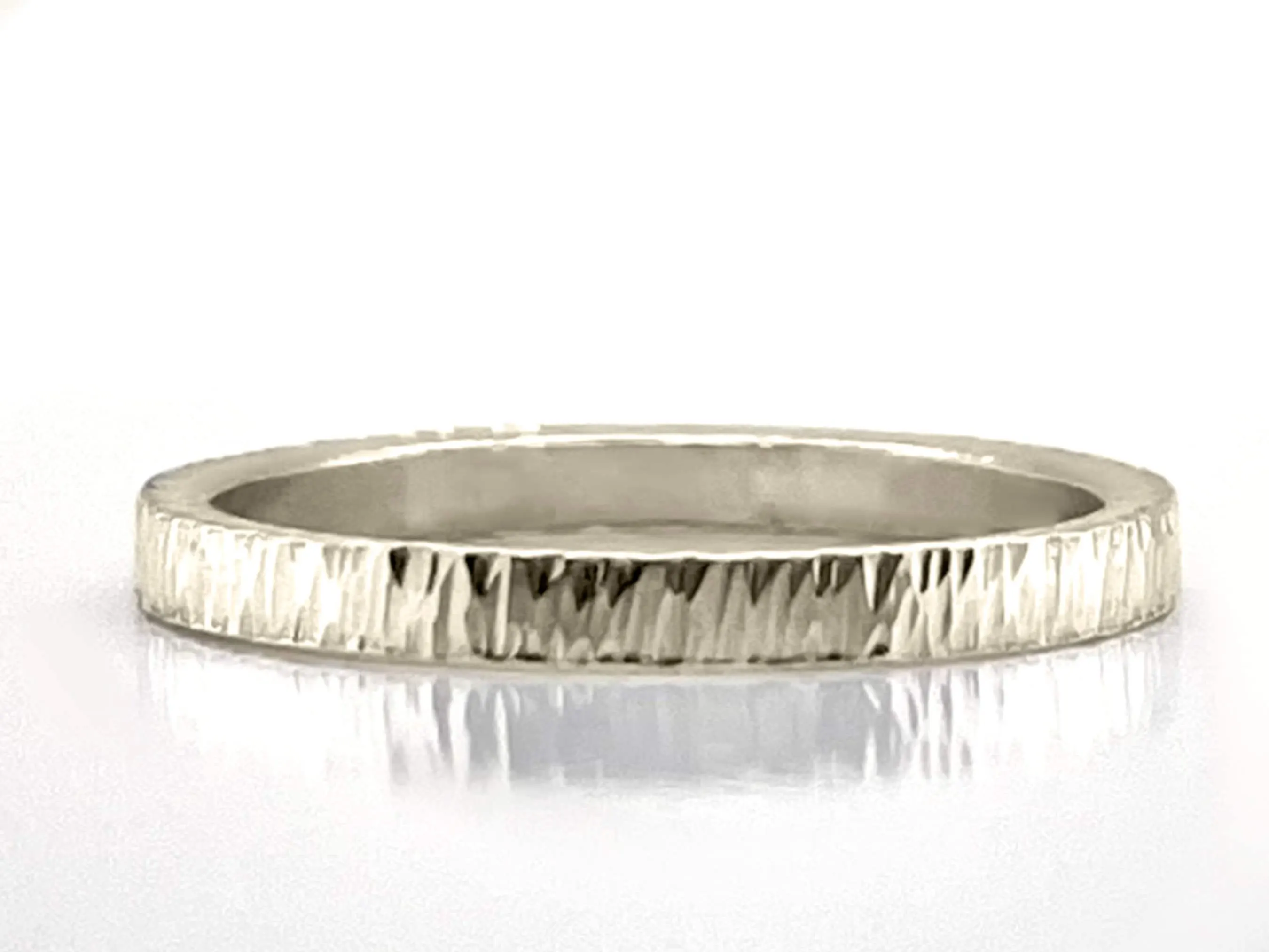 White Gold Tree Bark Ring, Minimalist Wedding Band, Solid Gold