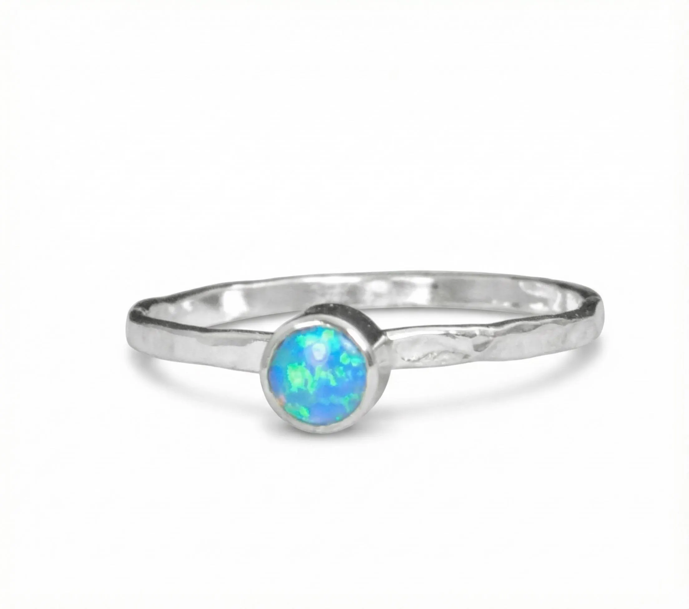 Sterling Silver Light Blue Opal Ring, October Birthstone