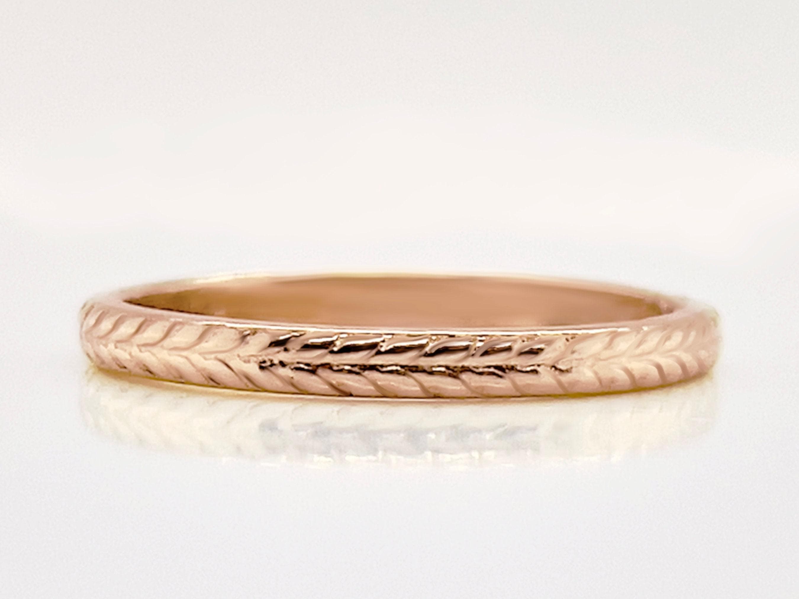 2mm Rose Gold Wheat Ring, Solid Gold Bohemian Wedding Band - image 3