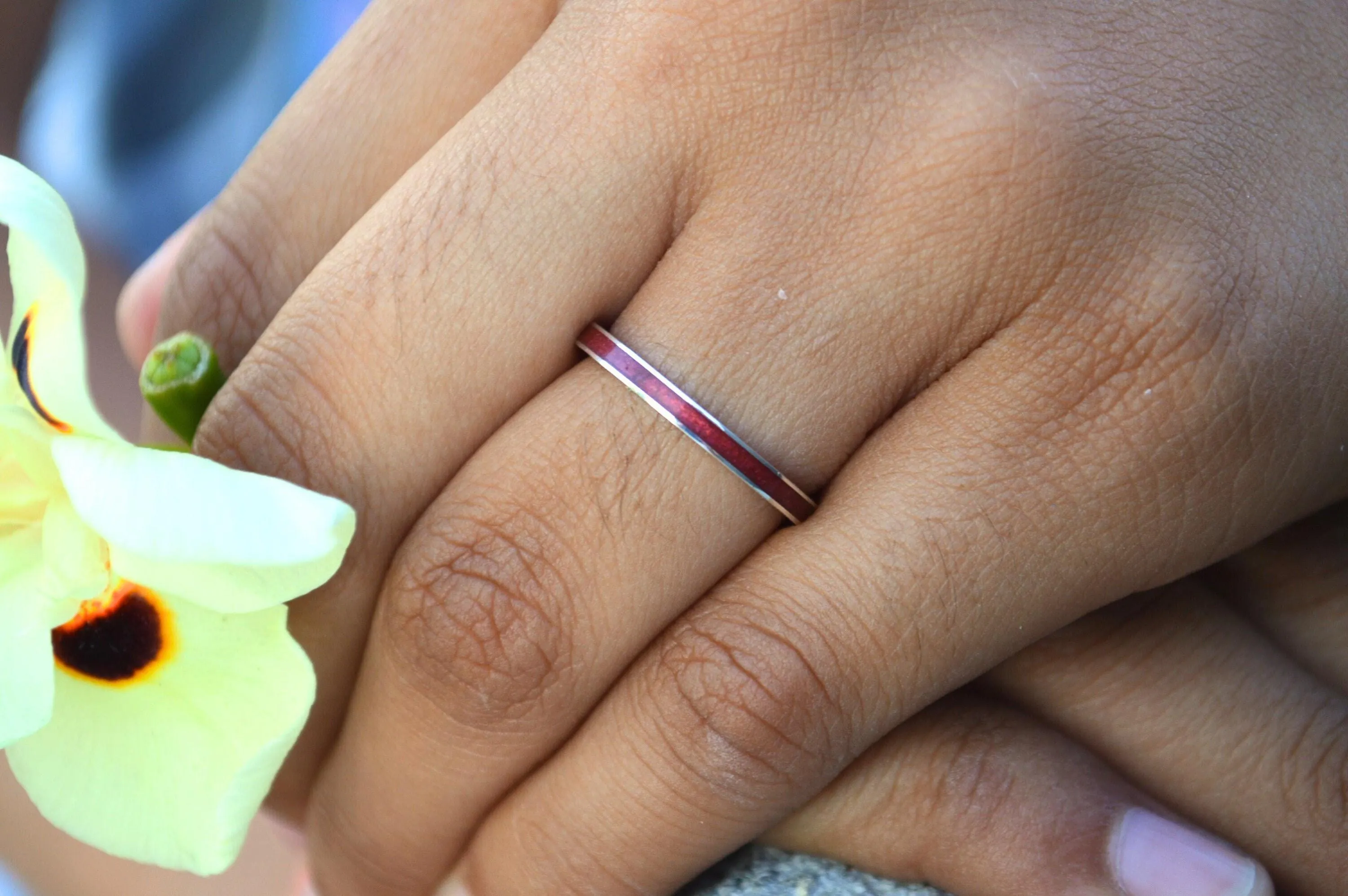 Garnet Sterling Silver Ring, Thin Eternity Wedding Band, Handmade