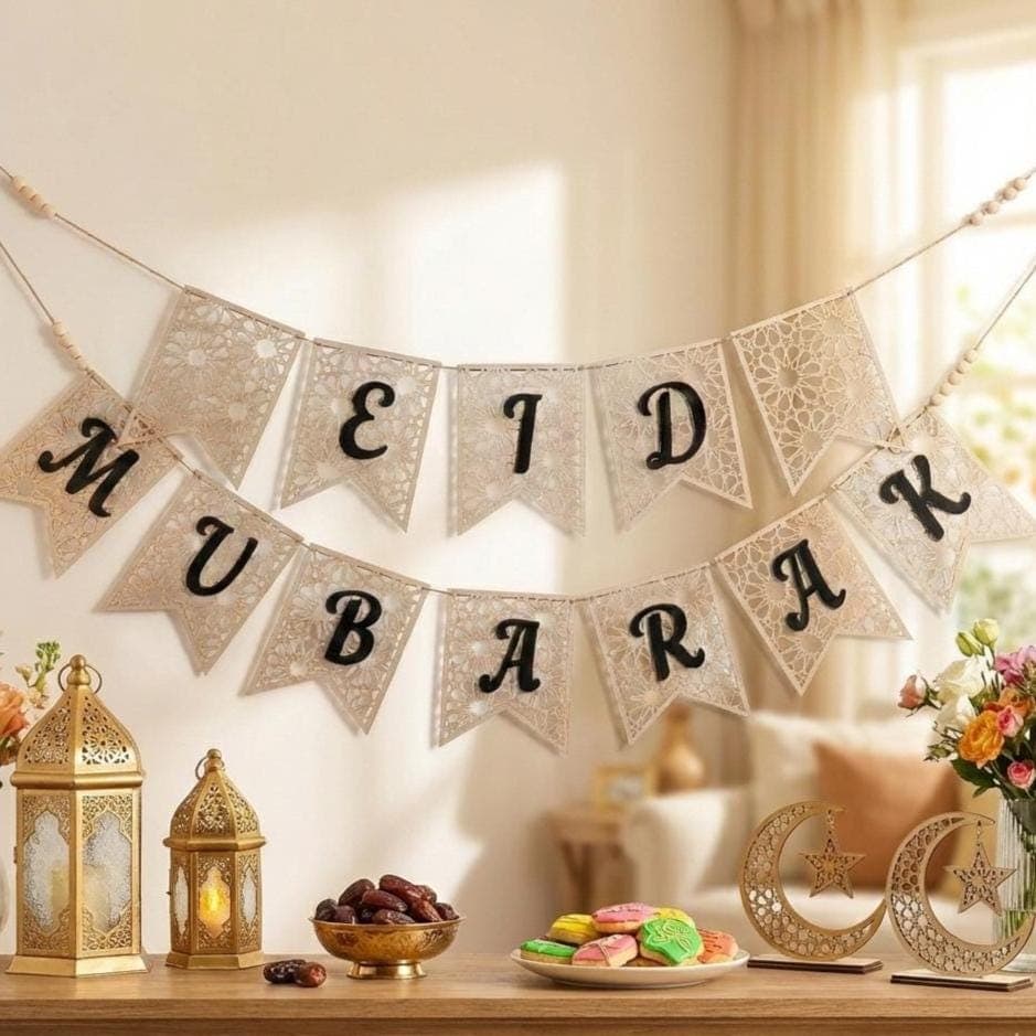 Eid Mubarak Banner Wood, Wooden Eid Garland Decorations, Eid Mubarak Decor, Islamic Wall Hanging. Eid Party Supplies, Ramadan Decoration - image 4