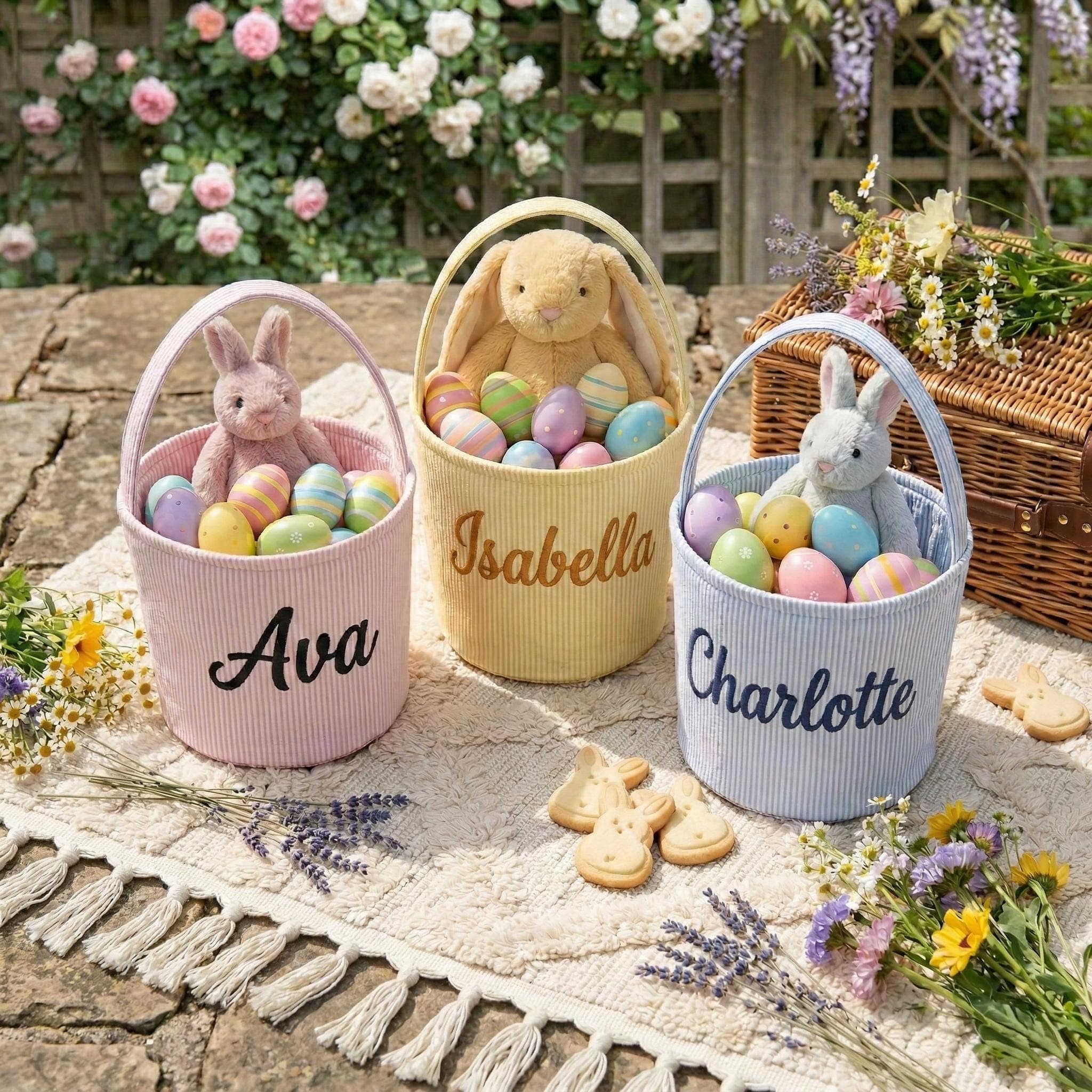 Personalized Easter Basket with Name, Custom Embroidered Easter Basket for Kids, Baby Boy Girl Easter Baskets, Fabric Easter Basket Large - image 3