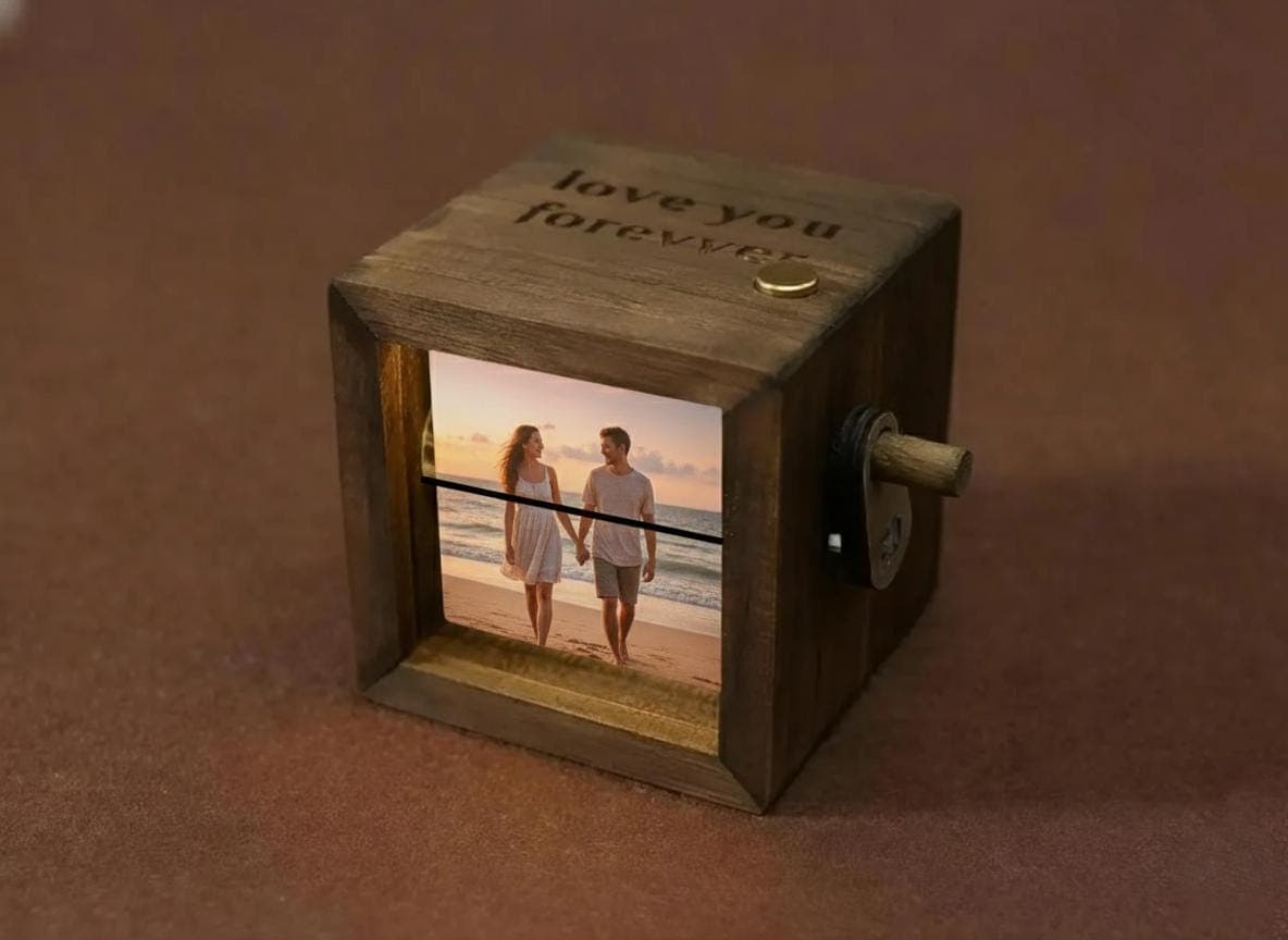 Personalized Photo Flipbook Box, Custom Wooden Animation Crank Box