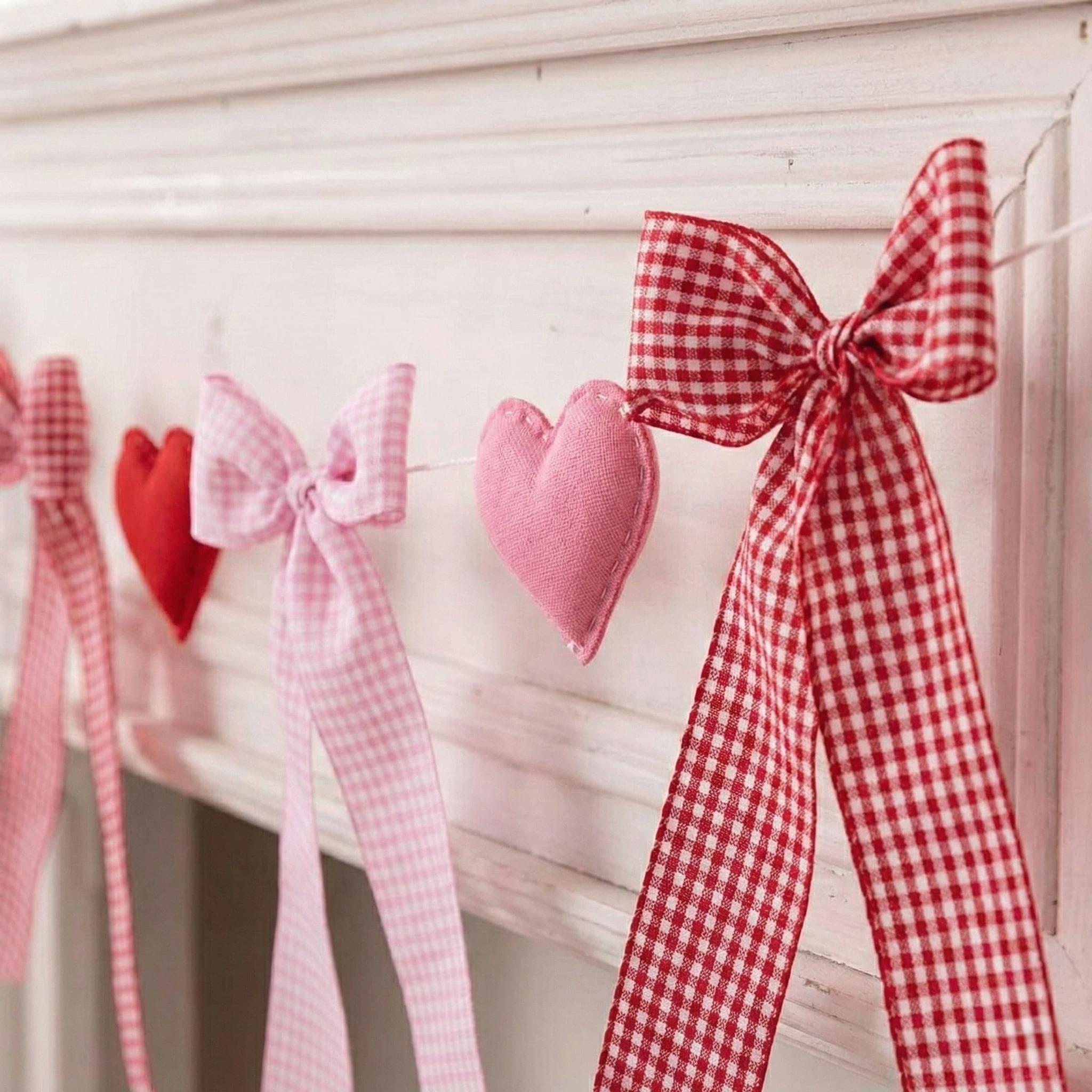 Valentine Garland for Fireplace Mantel, Felt Heart & Bow Valentines Decor, Romantic Home Decoration - image 5
