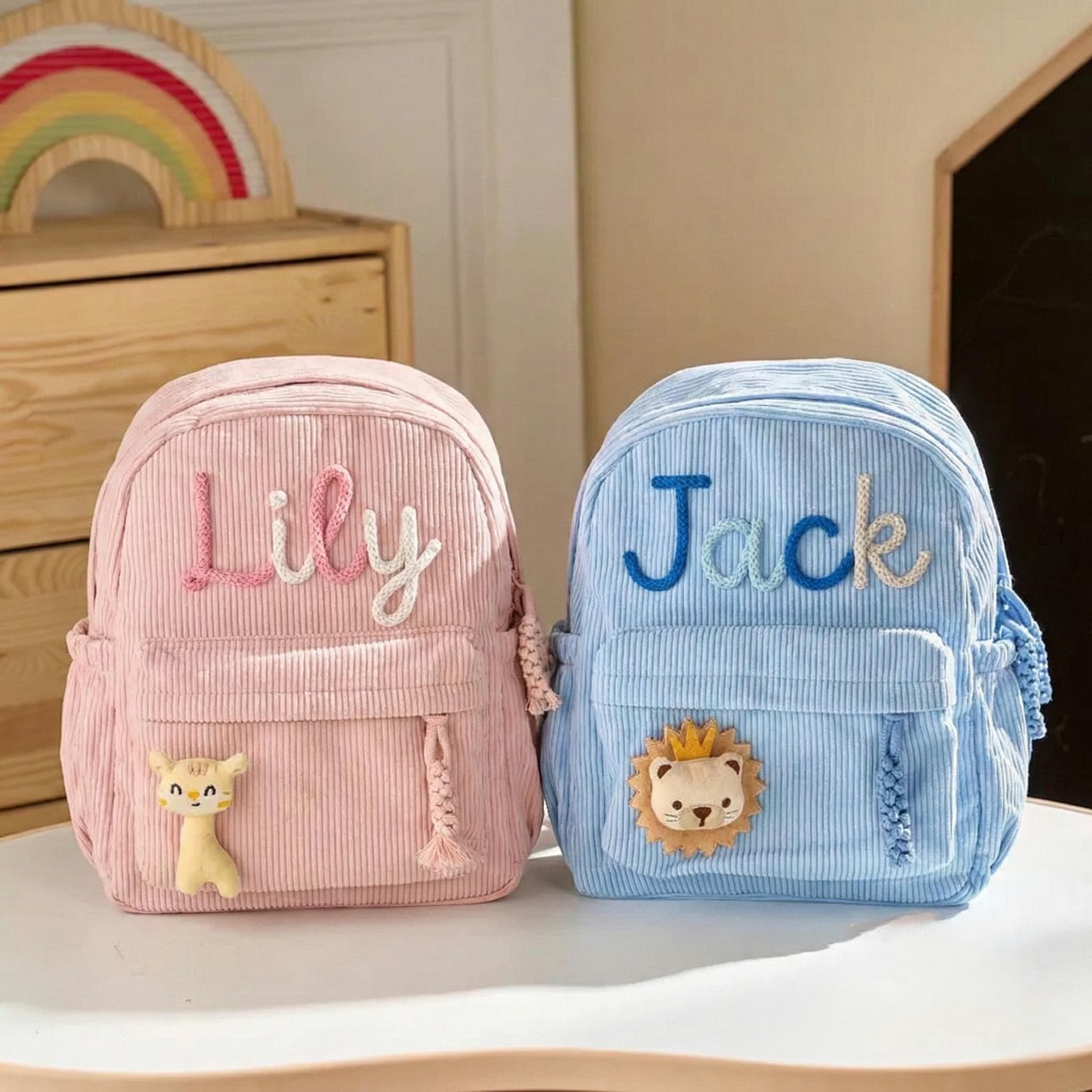 Personalized Toddler Backpack with Name, Kids Corduroy Backpack for Preschool and Daycare, Custom Baby Gift for Boys and Girls