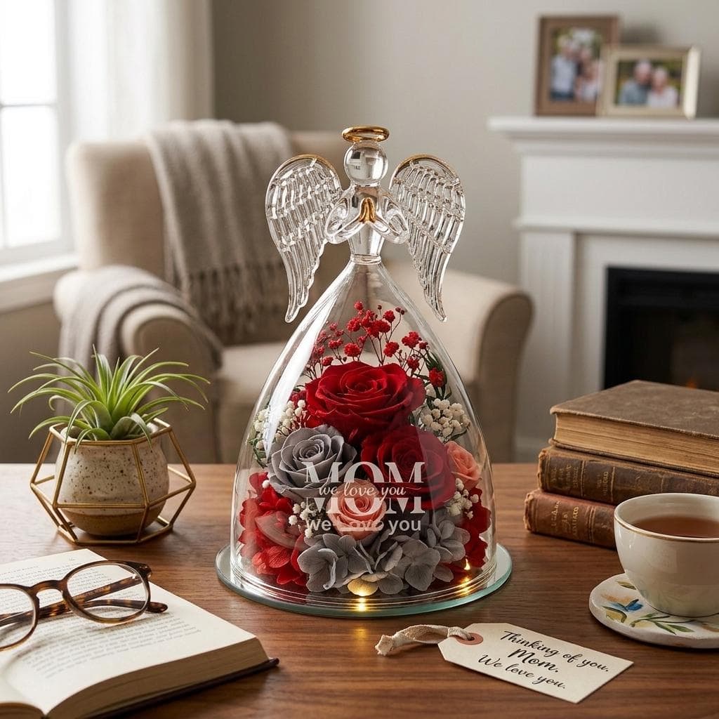 Personalized Angel Preserved Flower Gift, Eternal Rose Glass Angel Figurine, Custom Name Gift for Mom Mothers Day Gift Birthday Gift for Her - image 4