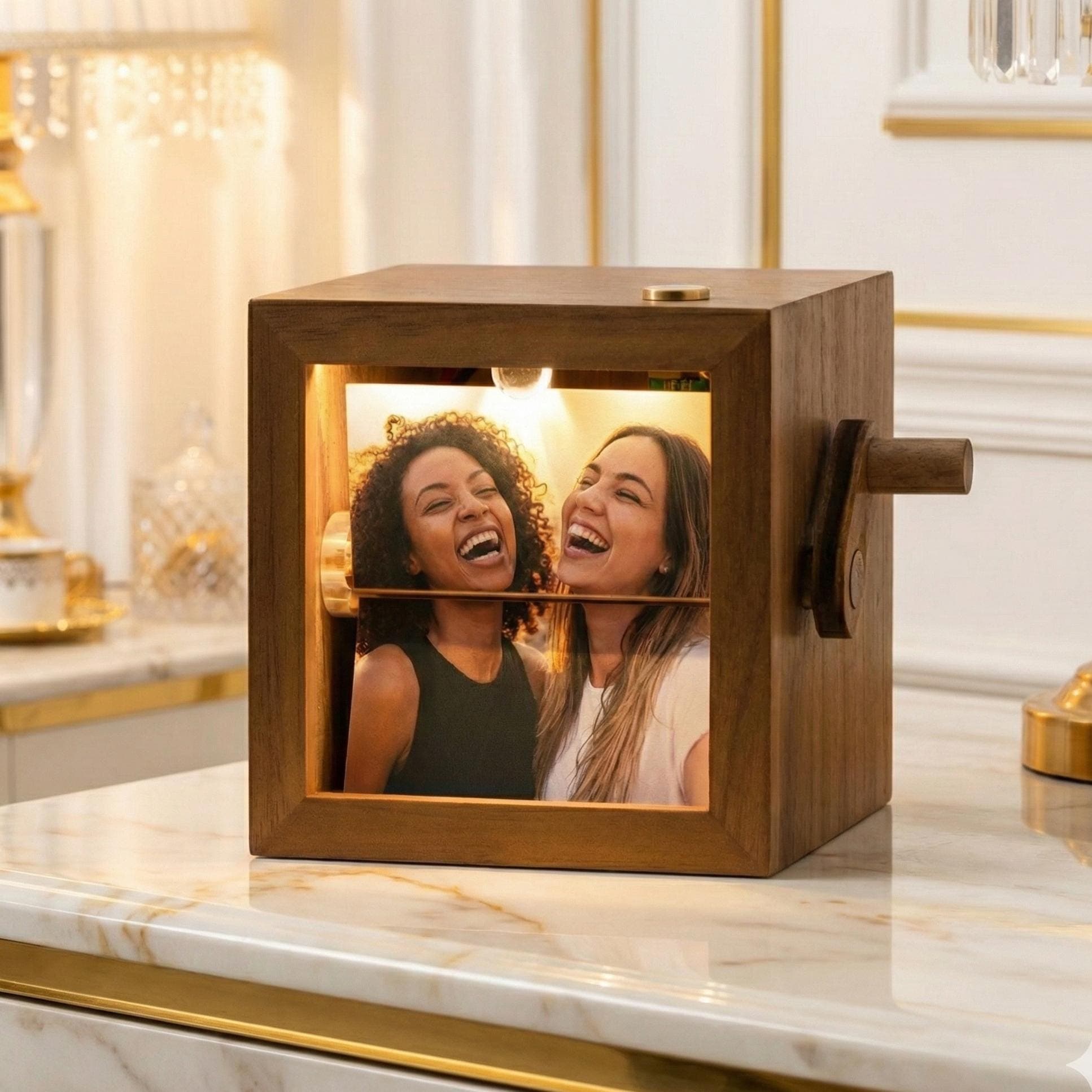 Personalized Flipbook Photo Box, Custom Rotating Wooden Picture Box with Light,, Anniversary Gift for Him Her, Valentine Gift, Couple Box - image 3