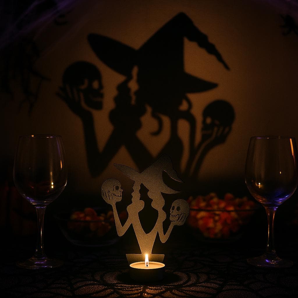 Witch Shadow Tealight Candle Holder: Spooky Halloween Decor - image 3