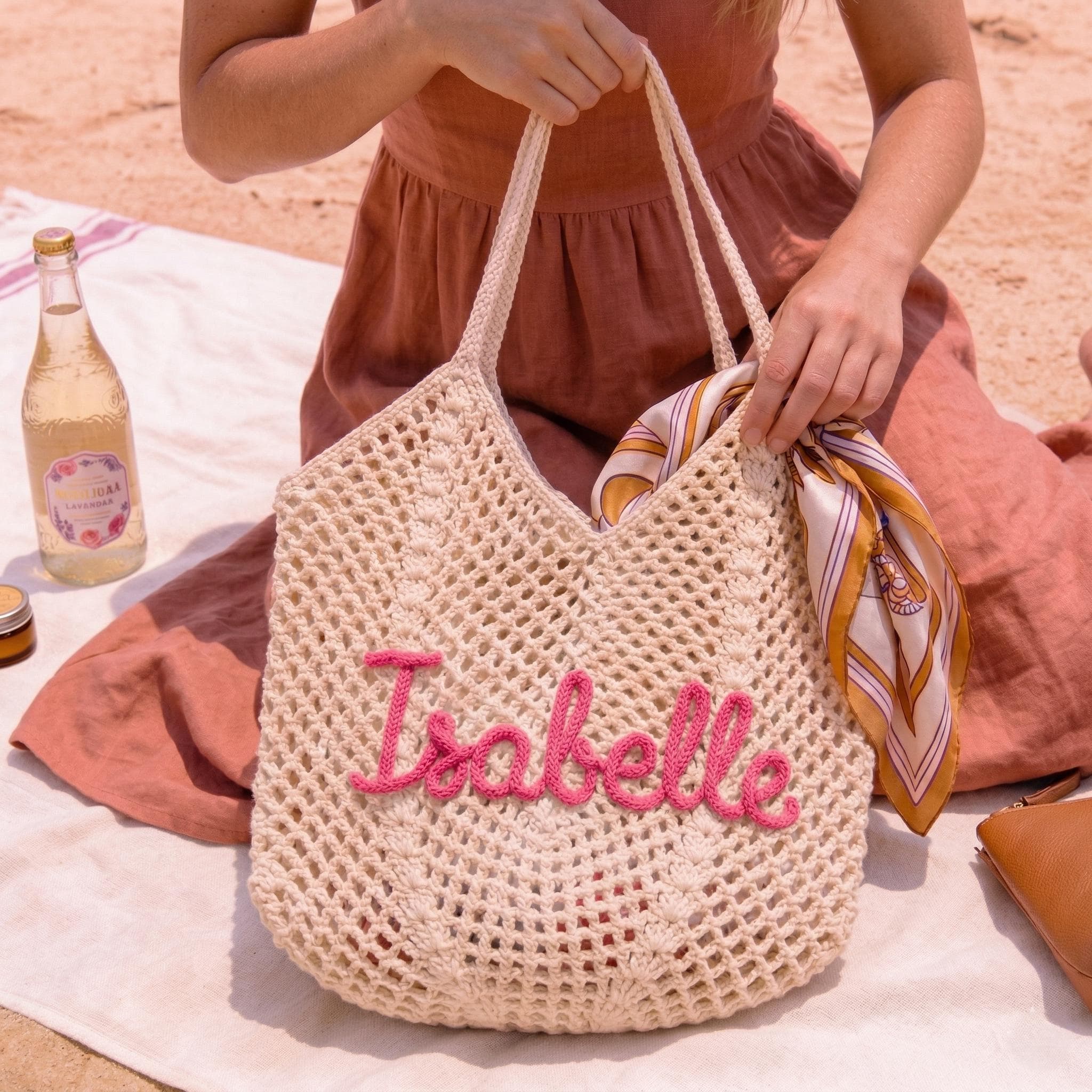 Personalized Crochet Beach Bag, Custom Beach Bag Tote, Bridesmaid Beach Bag Gift, Bachelorette Beach Bags, Monogram Beach Bag, Wedding favor