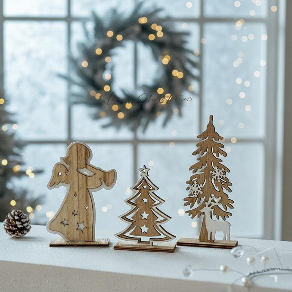 Handcrafted Wooden Christmas Decor Set: Rustic Angel, Tree, Deer