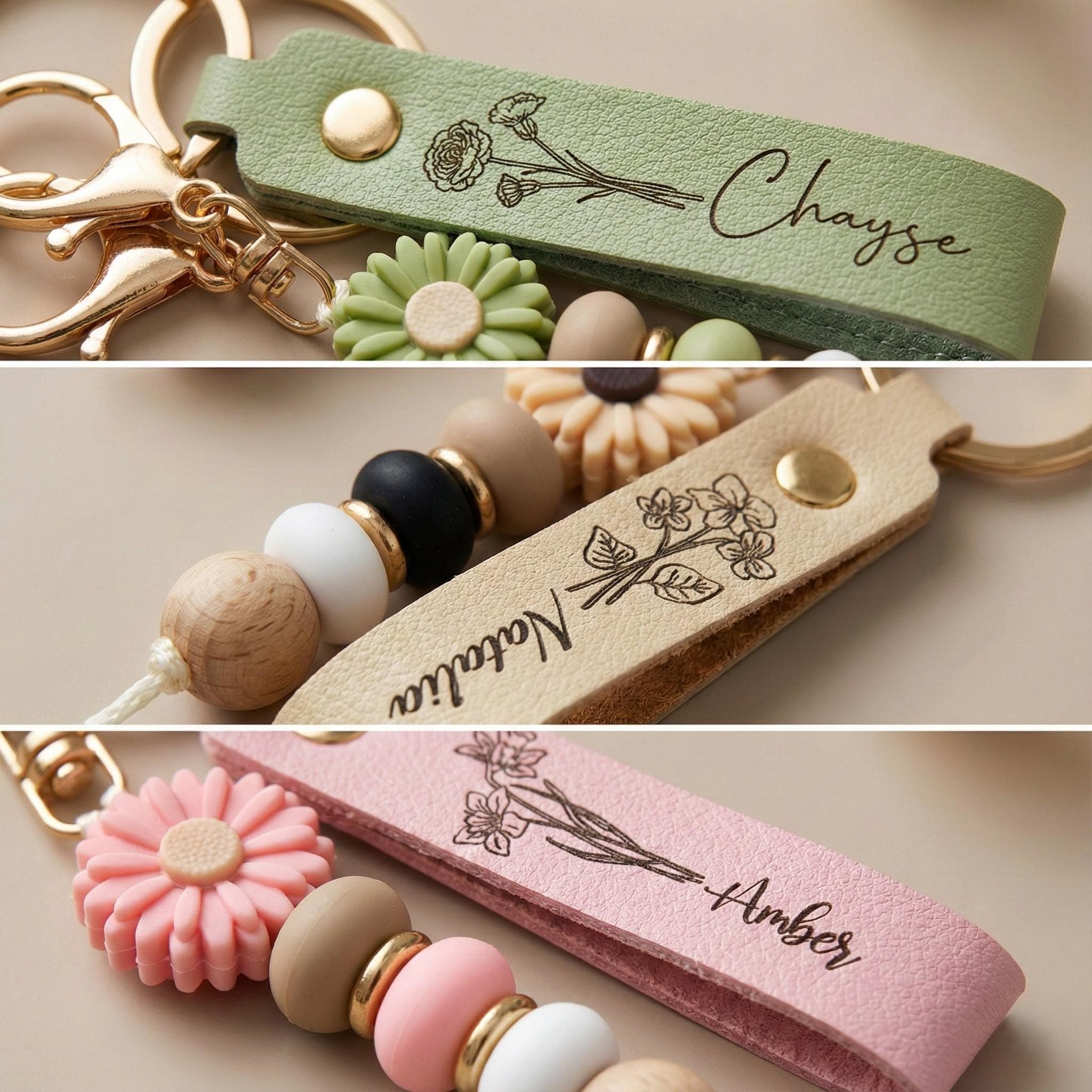 Personalized Daisy Keychain, Handmade Beaded Name Keyring, Custom Bag Charm Gift - image 4