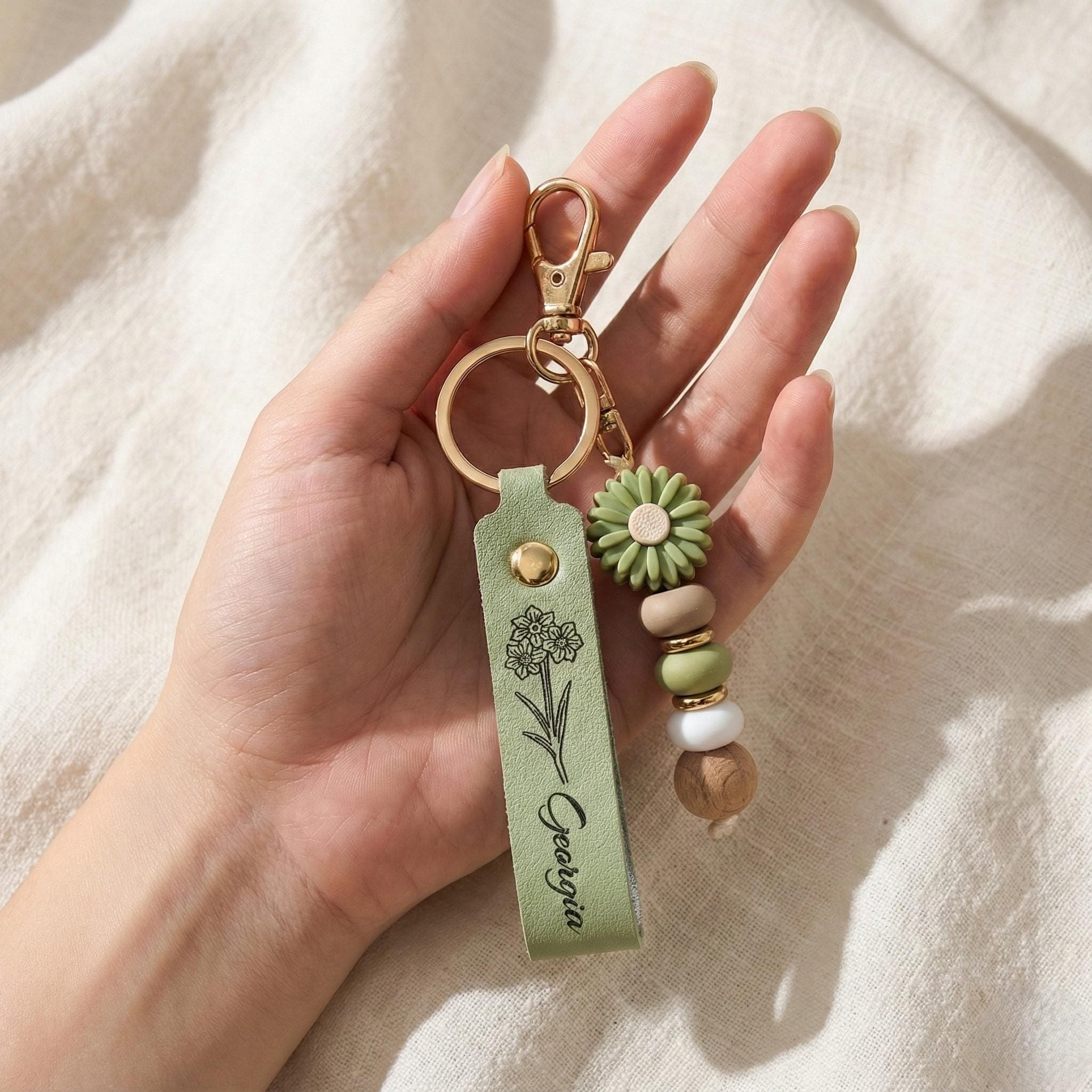 Personalized Daisy Keychain, Handmade Beaded Name Keyring, Custom Bag Charm Gift - image 3