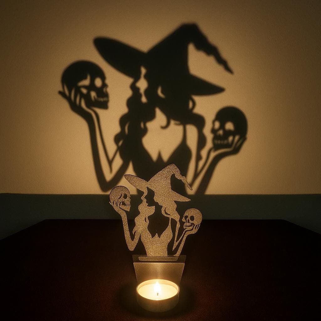 Witch Shadow Tealight Candle Holder: Spooky Halloween Decor
