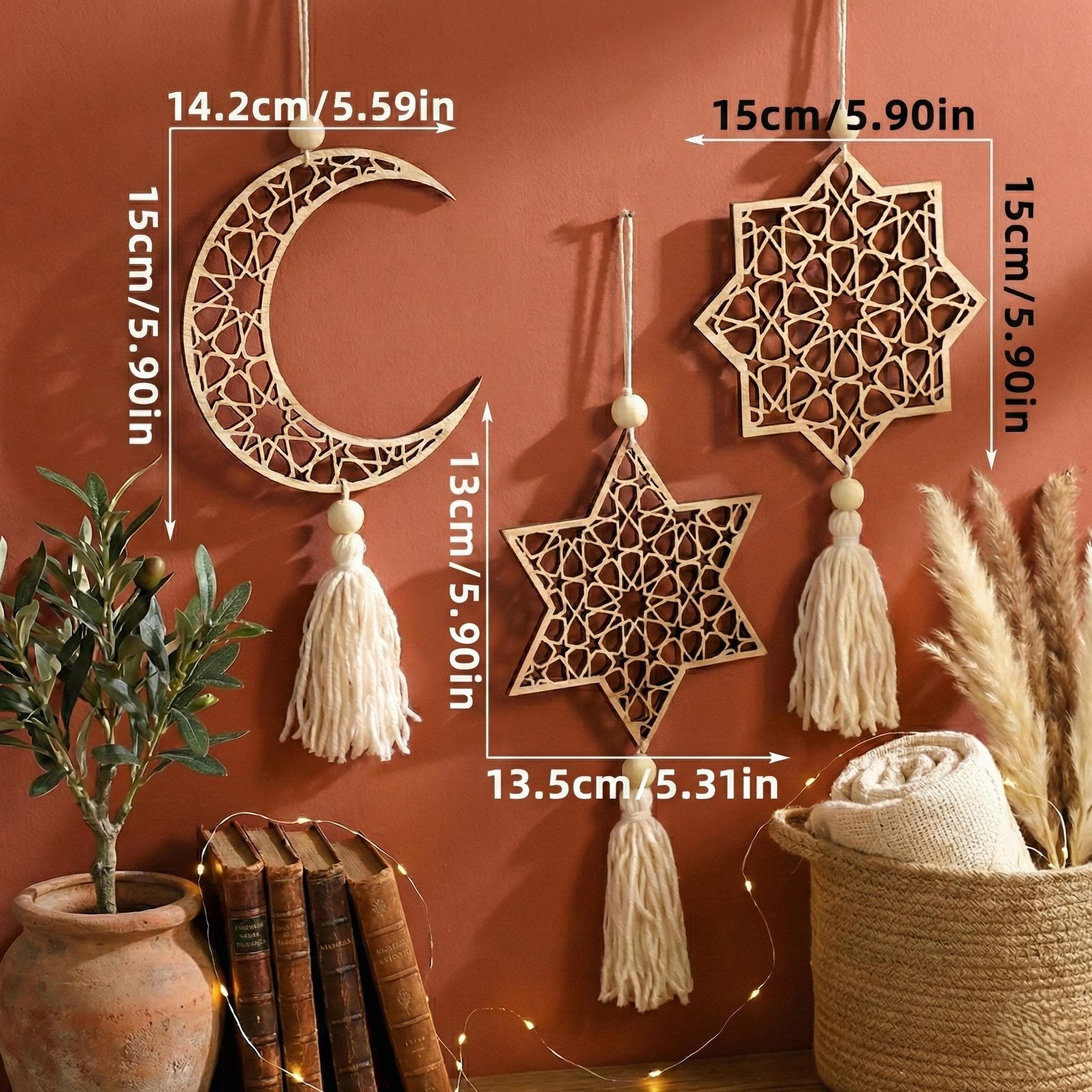 Ramadan Decor Hanging, Wooden Ramadan Moon Star Ornaments, Islamic Decoration for Home, Ramadan Gift Ramadan Home Decor - image 4