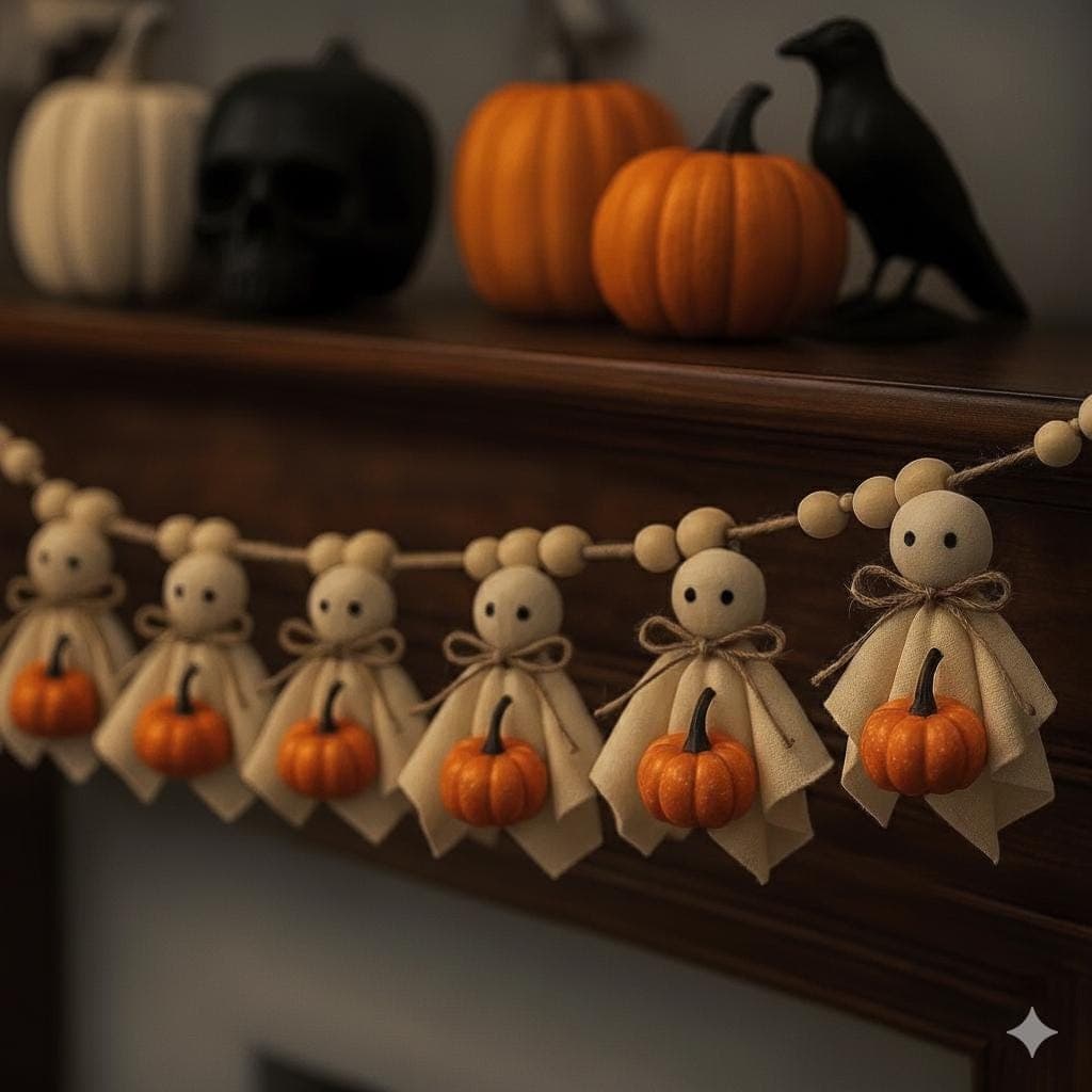 Handmade Felt Ghost & Pumpkin Garland: Cozy Halloween Mantel Decor - image 4
