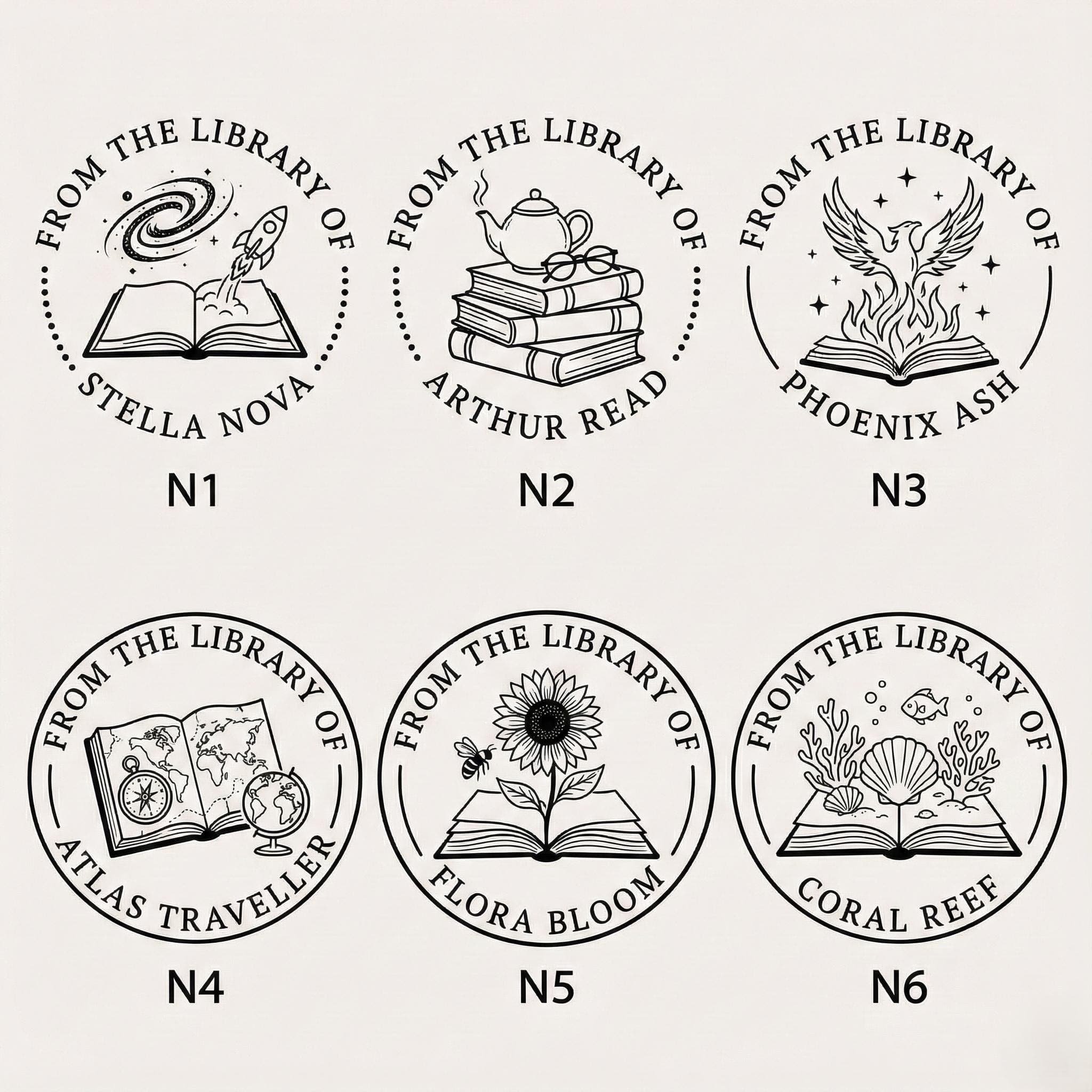 Embosser Stamp for Personal Library, Ex Libris Design, Initials Name Seal, Book Lover Gift - image 4