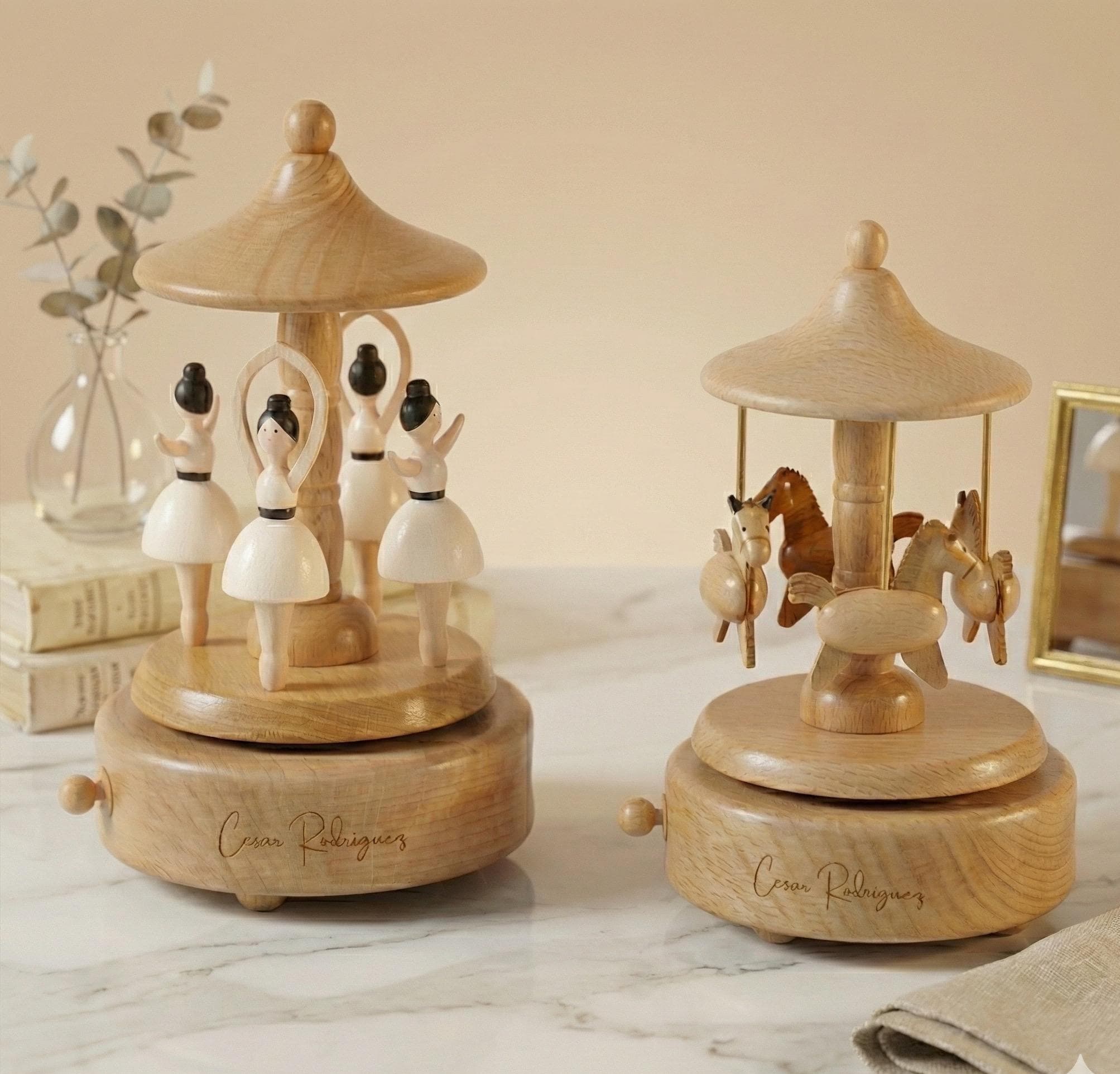 Carousel Music Box, Ballerina Wooden Keepsake, Personalized Engraved Nursery Gift