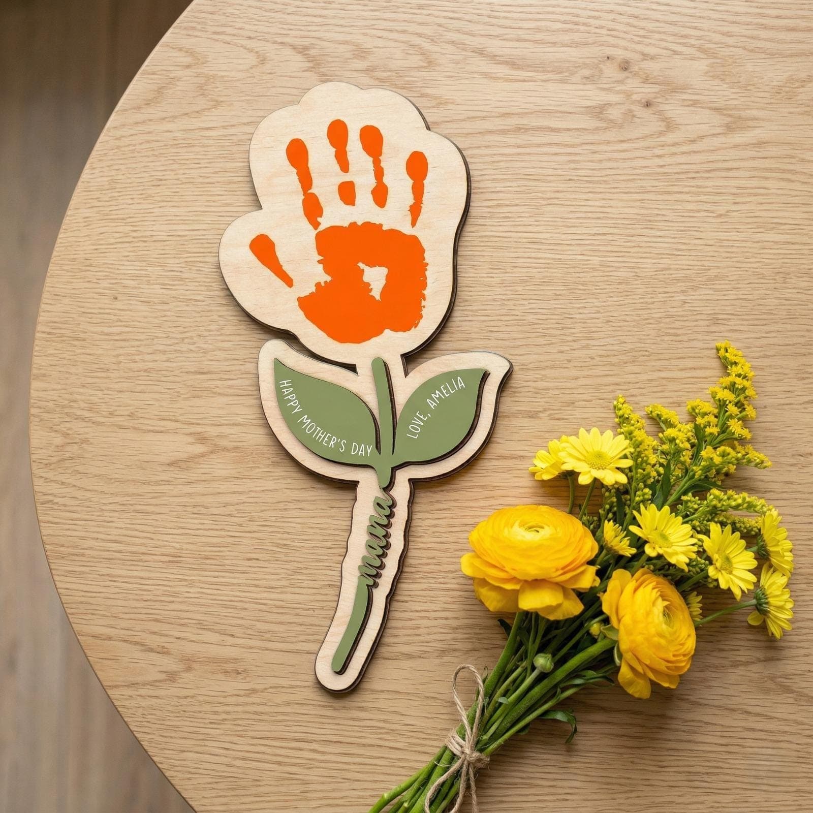 Personalized Handprint Flower Gift for Mom, Mothers Day Handprint Gift, Custom Baby Handprint Plaque, Mom Gift from Kids, Grandma Gift - image 5