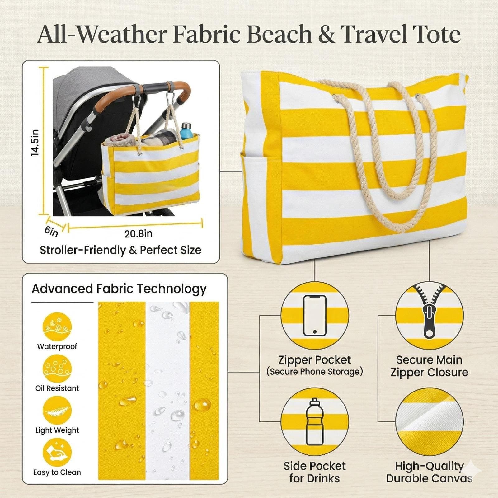 Personalized Beach Tote Bag with Zipper, Large Custom Beach Bag, Bridesmaid Beach Bag Gift, Bachelorette Beach Bag, Waterproof Pool Bag - image 4