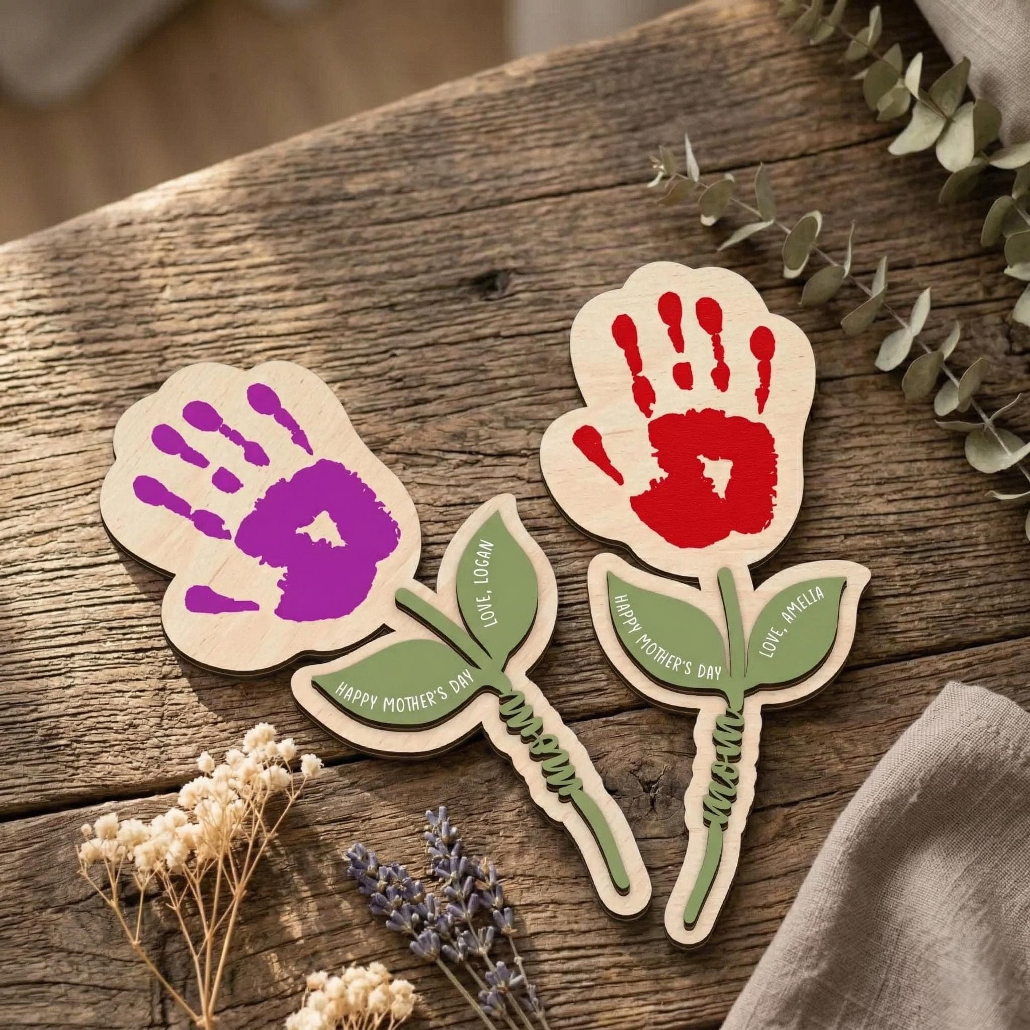 Personalized Handprint Flower Gift for Mom, Mothers Day Handprint Gift, Custom Baby Handprint Plaque, Mom Gift from Kids, Grandma Gift - image 4
