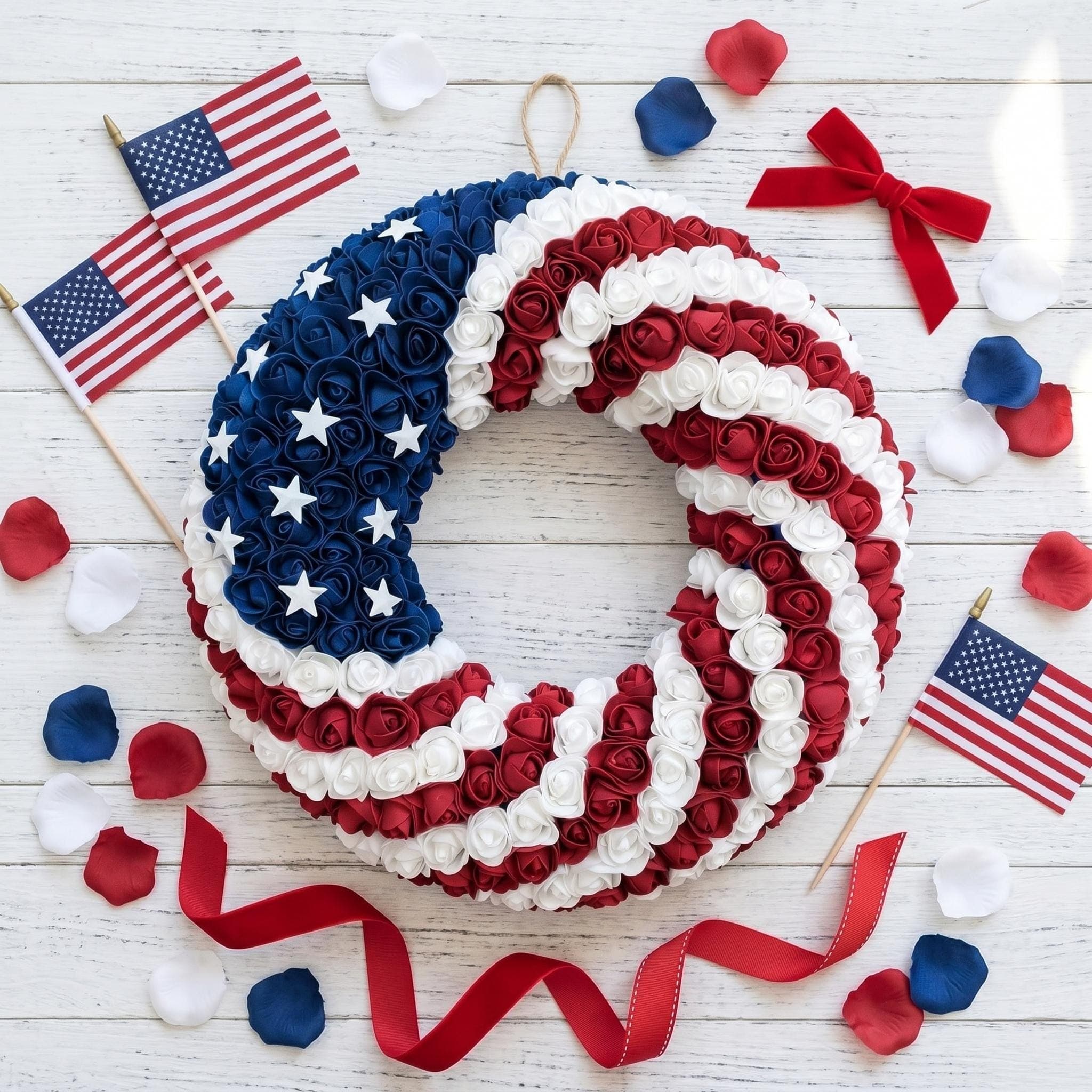 4th of July Wreath Patriotic USA Flag Wreath for Front Door American Flag Door Hanger 250 Independence Day Decor Red White Blue Wreath - image 3