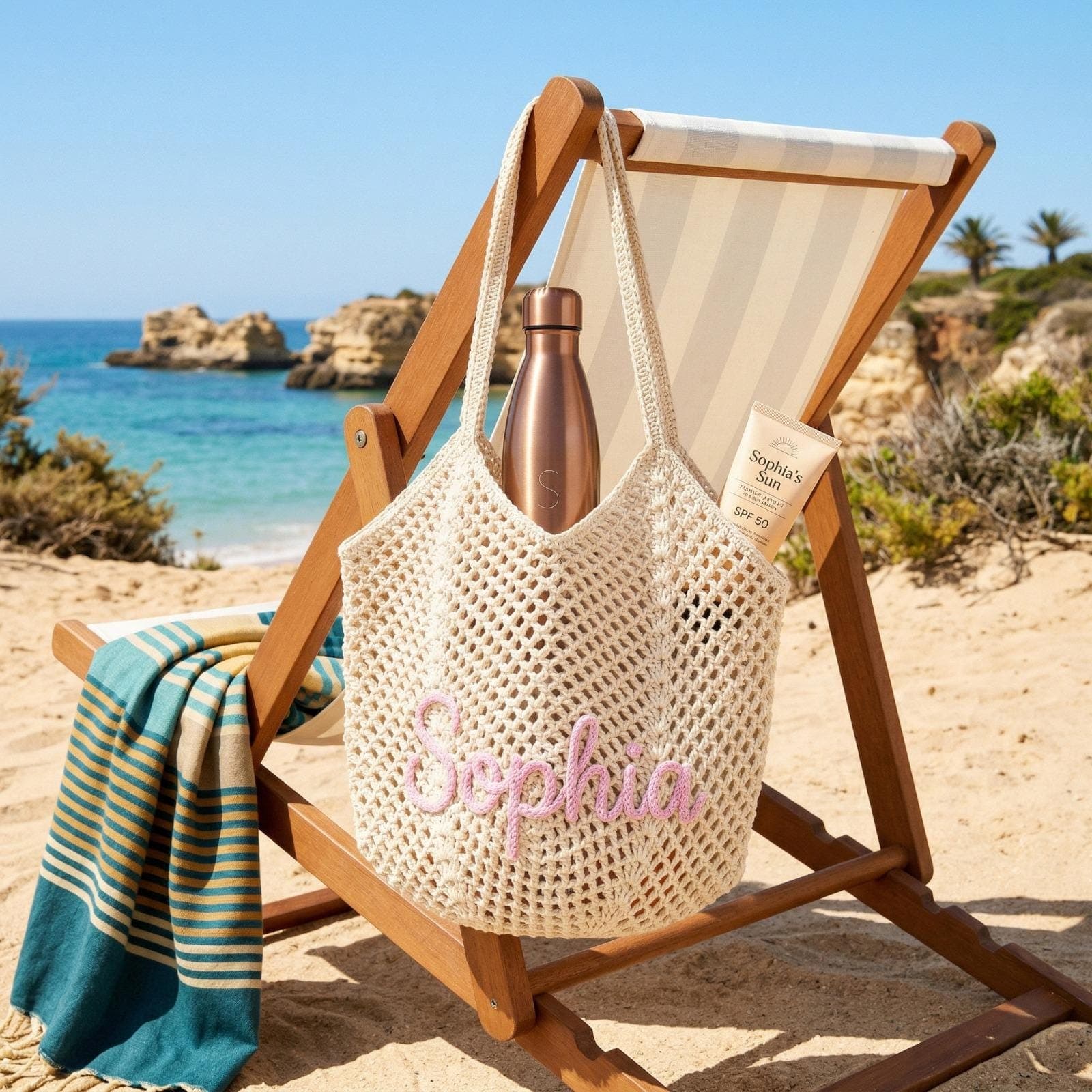 Personalized Crochet Beach Bag, Custom Beach Bag Tote, Bridesmaid Beach Bag Gift, Bachelorette Beach Bags, Monogram Beach Bag, Wedding favor - image 5