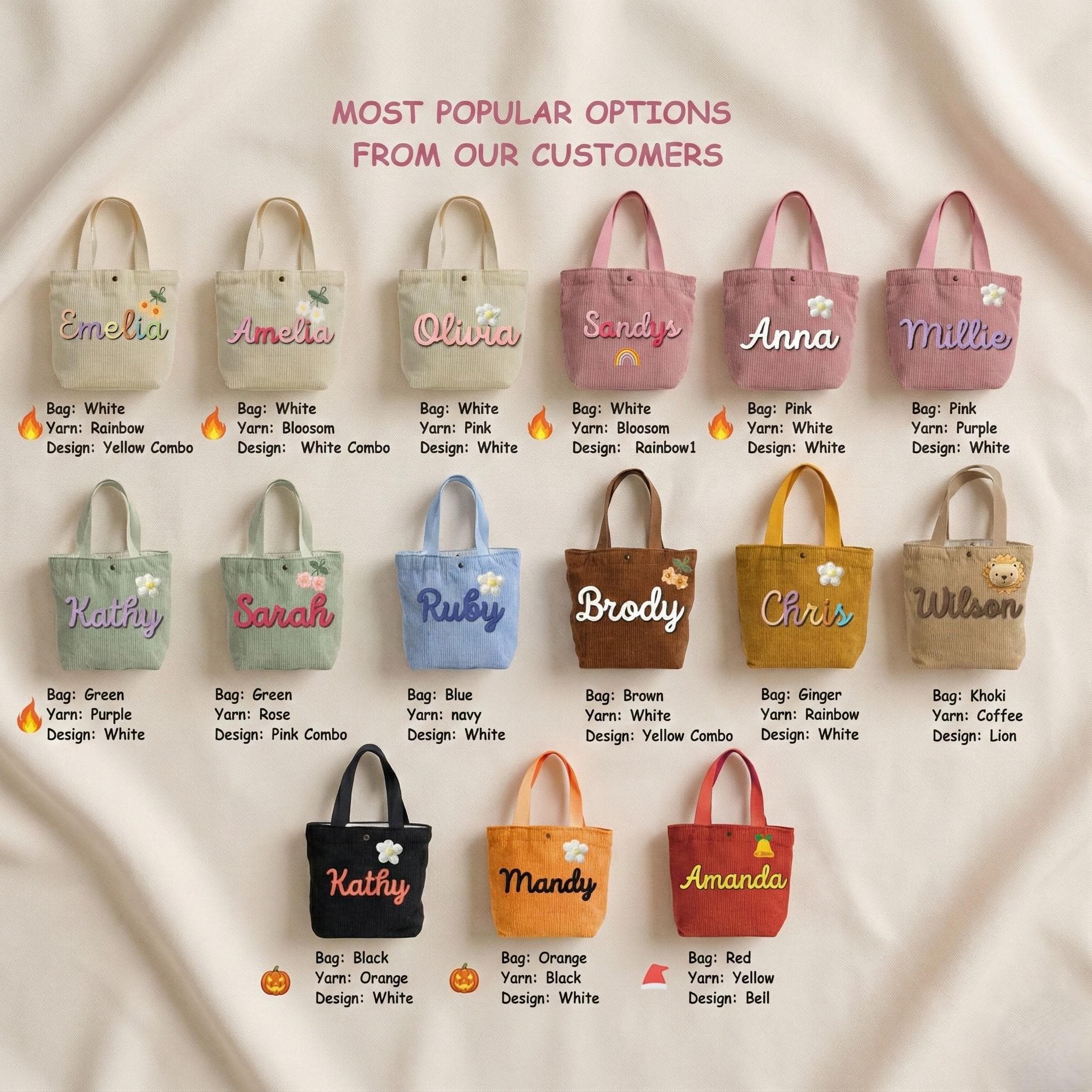 Personalized Kids Tote Bag with Custom Name, Corduroy Embroidered Tote, Gift - image 5