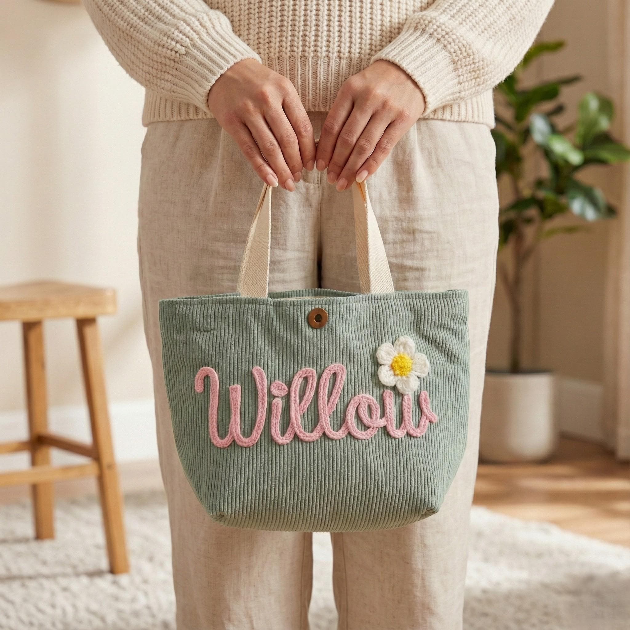 Personalized Kids Tote Bag with Custom Name, Corduroy Embroidered Tote, Gift