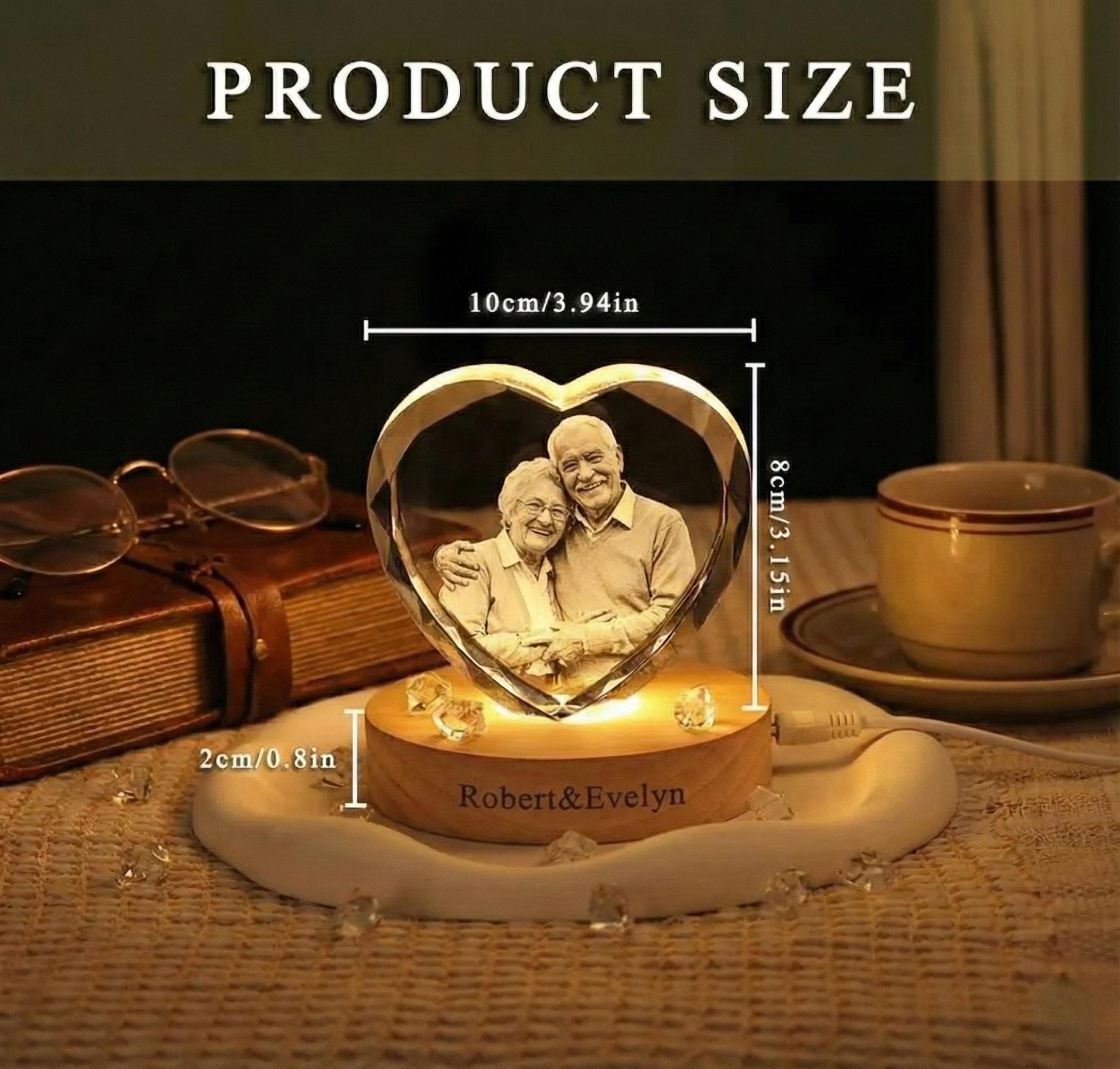 Personalized Heart 3D Crystal Photo Portrait with LED Light - image 3