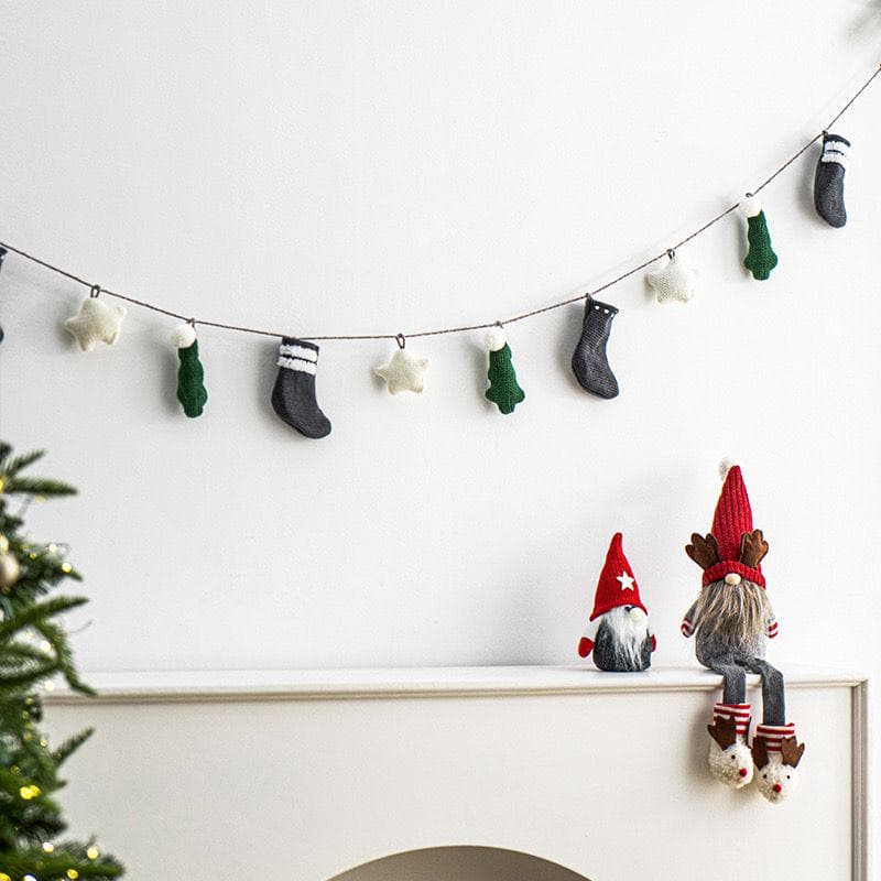 Christmas Garland with Lights Felt Stocking String Lights for Fireplace Mantel Farmhouse Holiday Decor - image 5