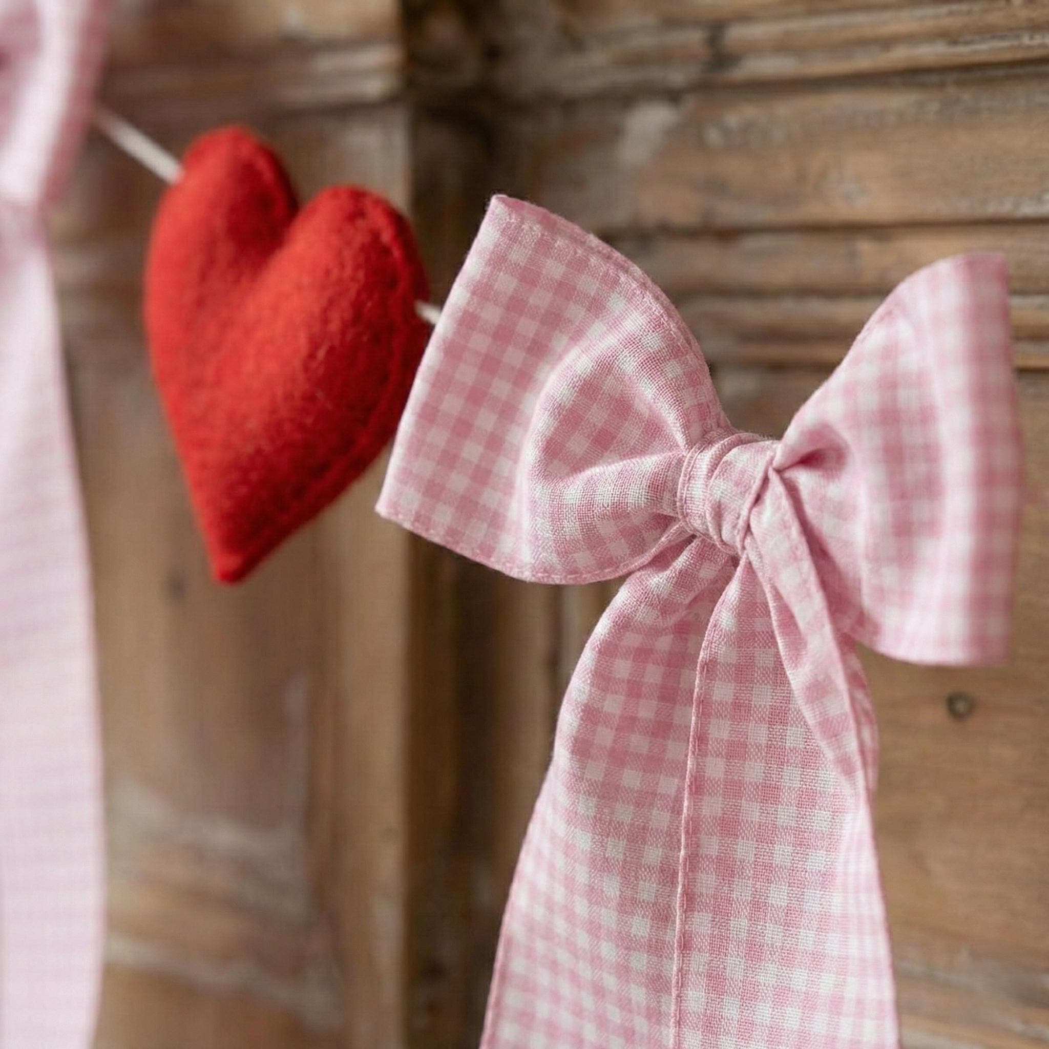 Valentine Garland for Fireplace Mantel, Felt Heart & Bow Valentines Decor, Romantic Home Decoration - image 3
