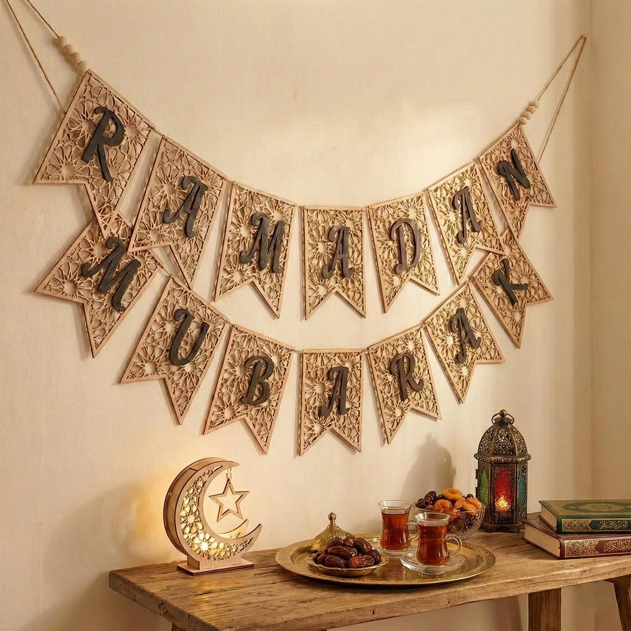 Ramadan Mubarak Garland, Ramadan Decor Banner for Home, Eid Ramadan Decorations, Islamic Wall Hanging, Muslim Ramadan Party Decor